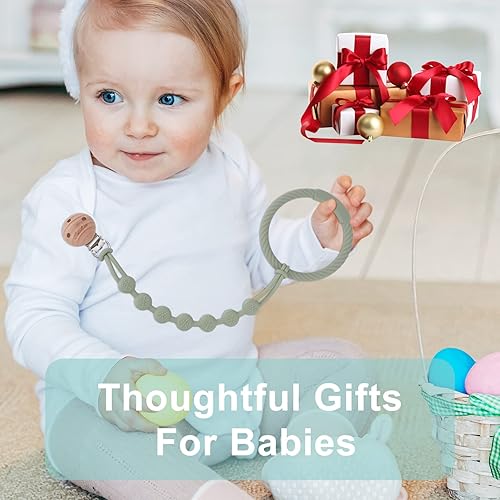 Miniatura 7 de Clips para chupetes para bebés, niños y niñas, paquete de 2 clips para chupete, clips de una pieza, diseño de clips de madera, clip de chupete para