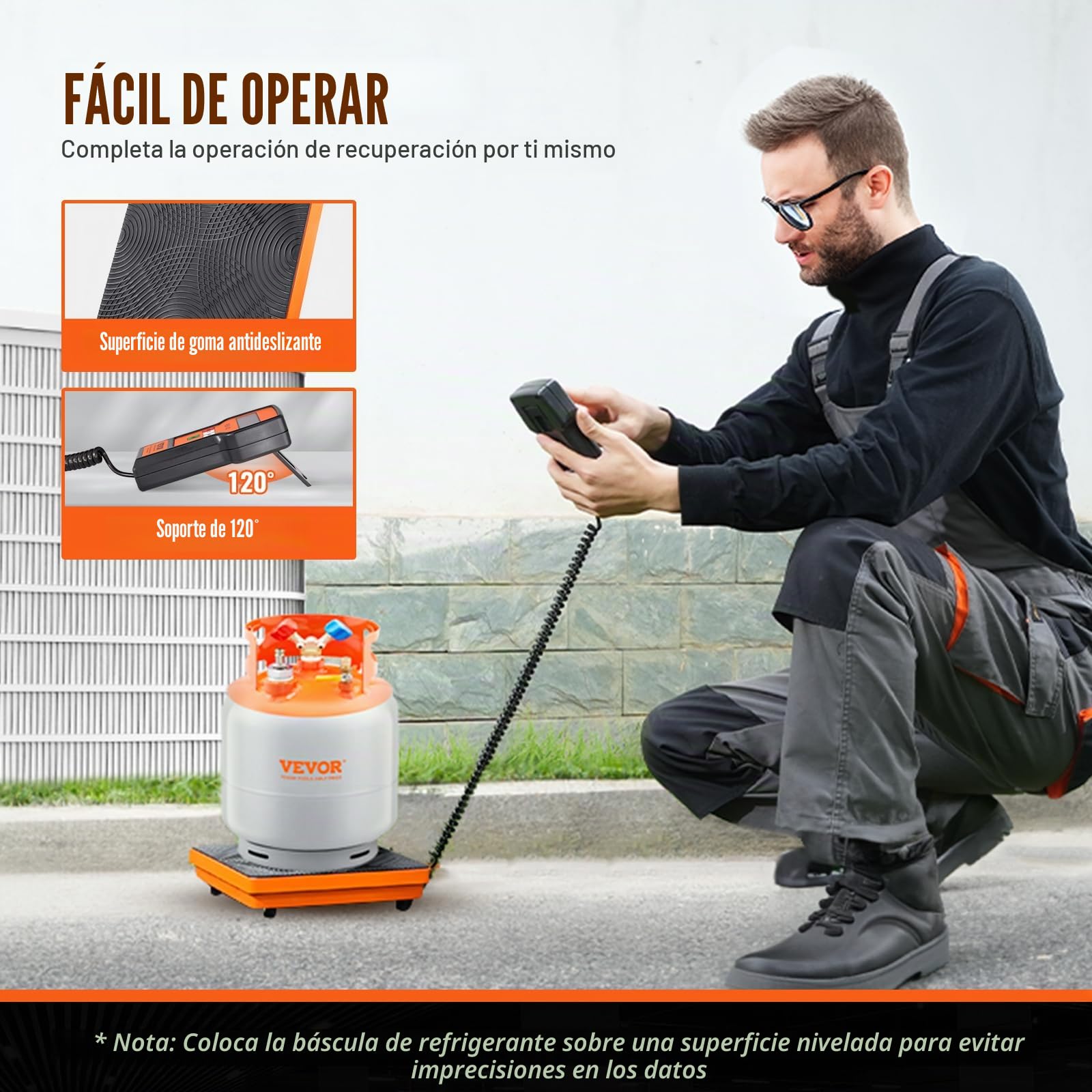 VEVOR Báscula de Refrigerante HVAC 100 kg Báscula de Carga de Refrigerante Freón con Control Remoto con Cable Báscula de Peso de Recuperación Digital Electrónica de Alta Precisión de 5 g con Estuche