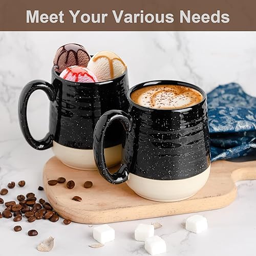 Miniatura 4 de HASENSE Juego de 4 Tazas de Café, Tazas de Café de Cerámica de 15 Onzas con Asas, Taza Grande de Porcelana para Café, Capuchino, Té, Tazas Negras