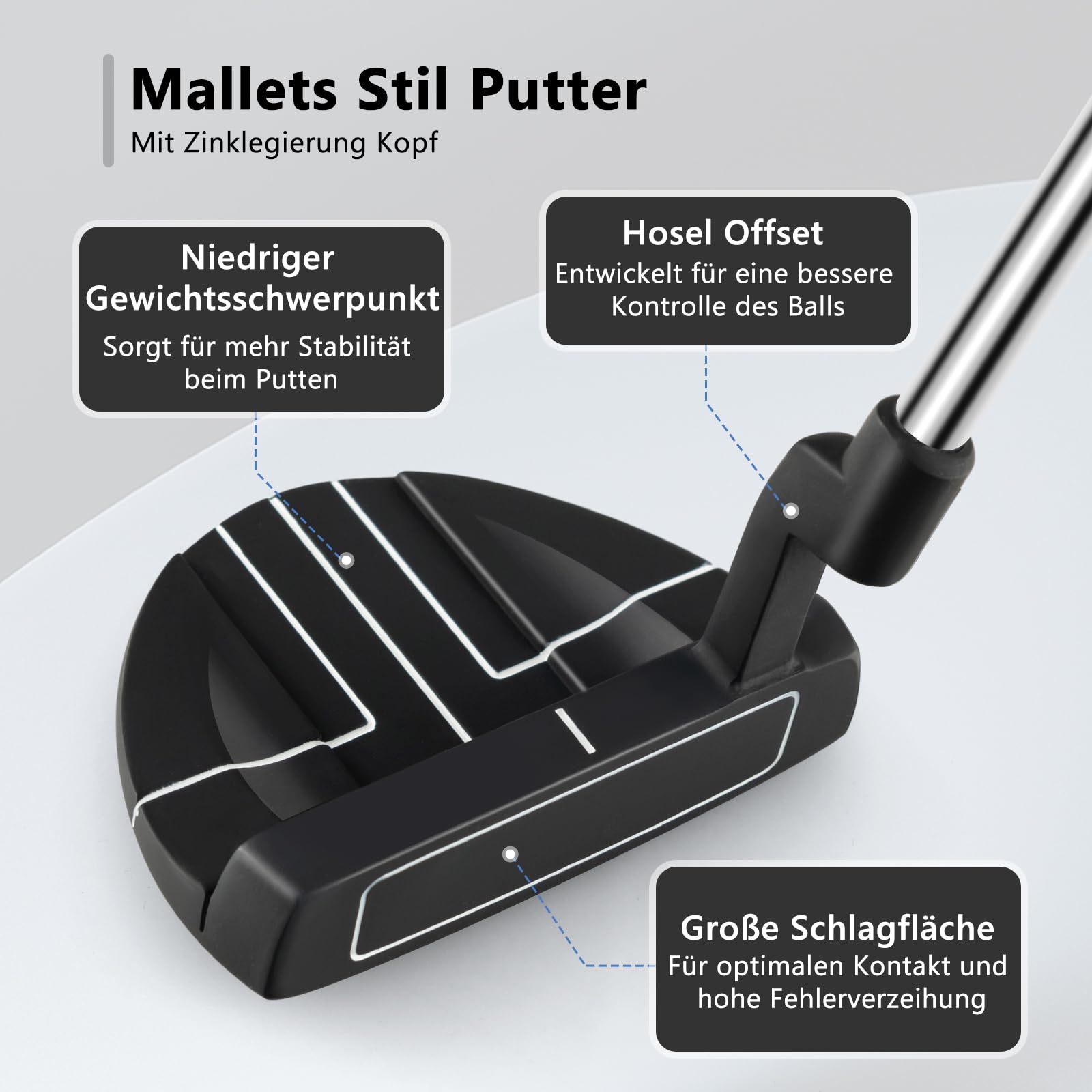 GYMAX Golf Putter 89 cm, Golfschläger mit Gummi-Griff & Kopfbedeckung, Mallet-Putter mit geriffelte Schlagfläche & Zinklegierungskopf, für Männer & Frauen