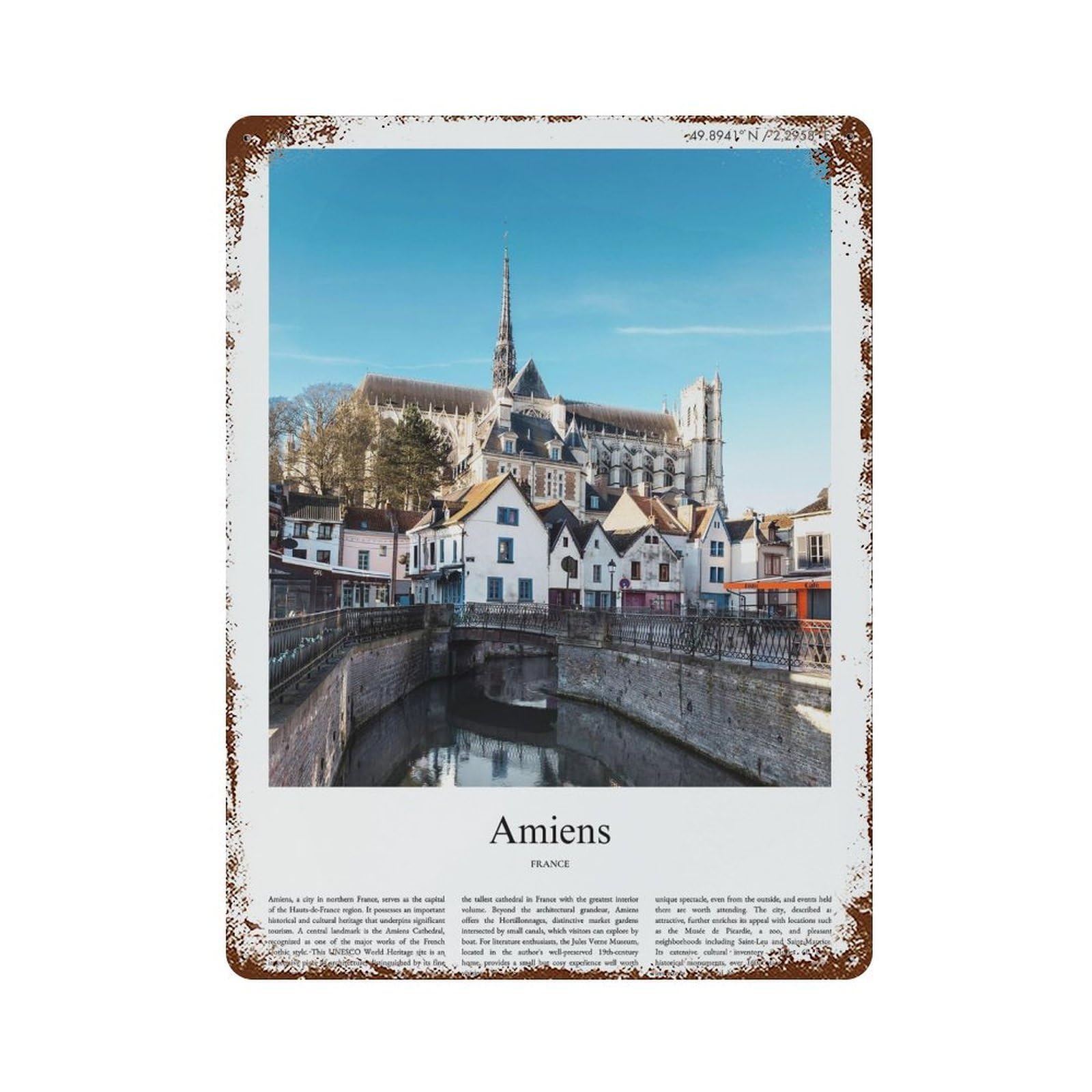 xiaoxiaoshen Amiens France City Scenery Wall Decor Art Metal Tin Poster Modern Home Decor Art Home Bar Shop Decorations Vintage Sign 40x30cm