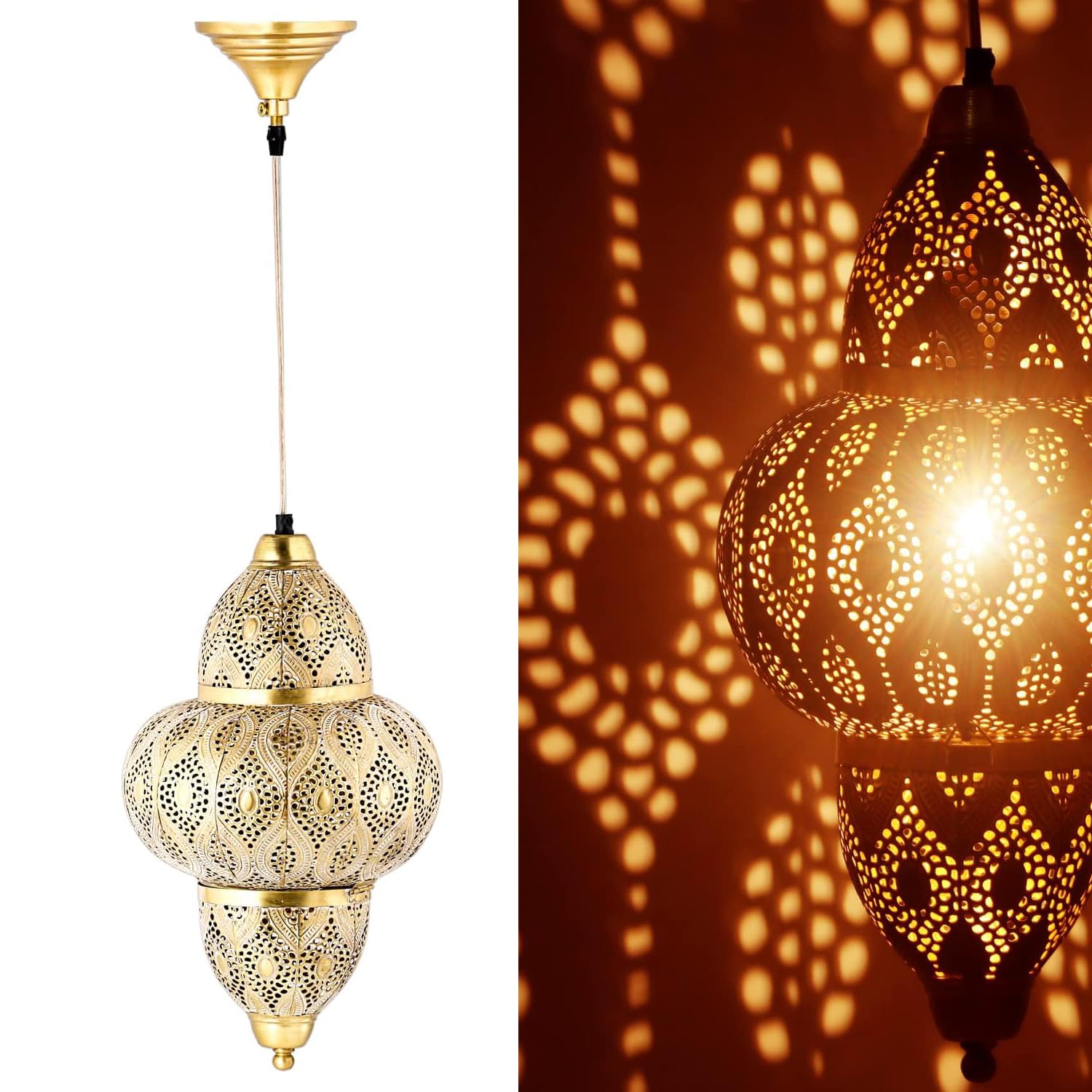 Orientalische Hängeleuchte Aus Marokko – Silberne Pendellampe Mit E27-Fassung, 50 Cm, Handgefertigt Für Wohnzimmer, Küche Oder überm Esstisch