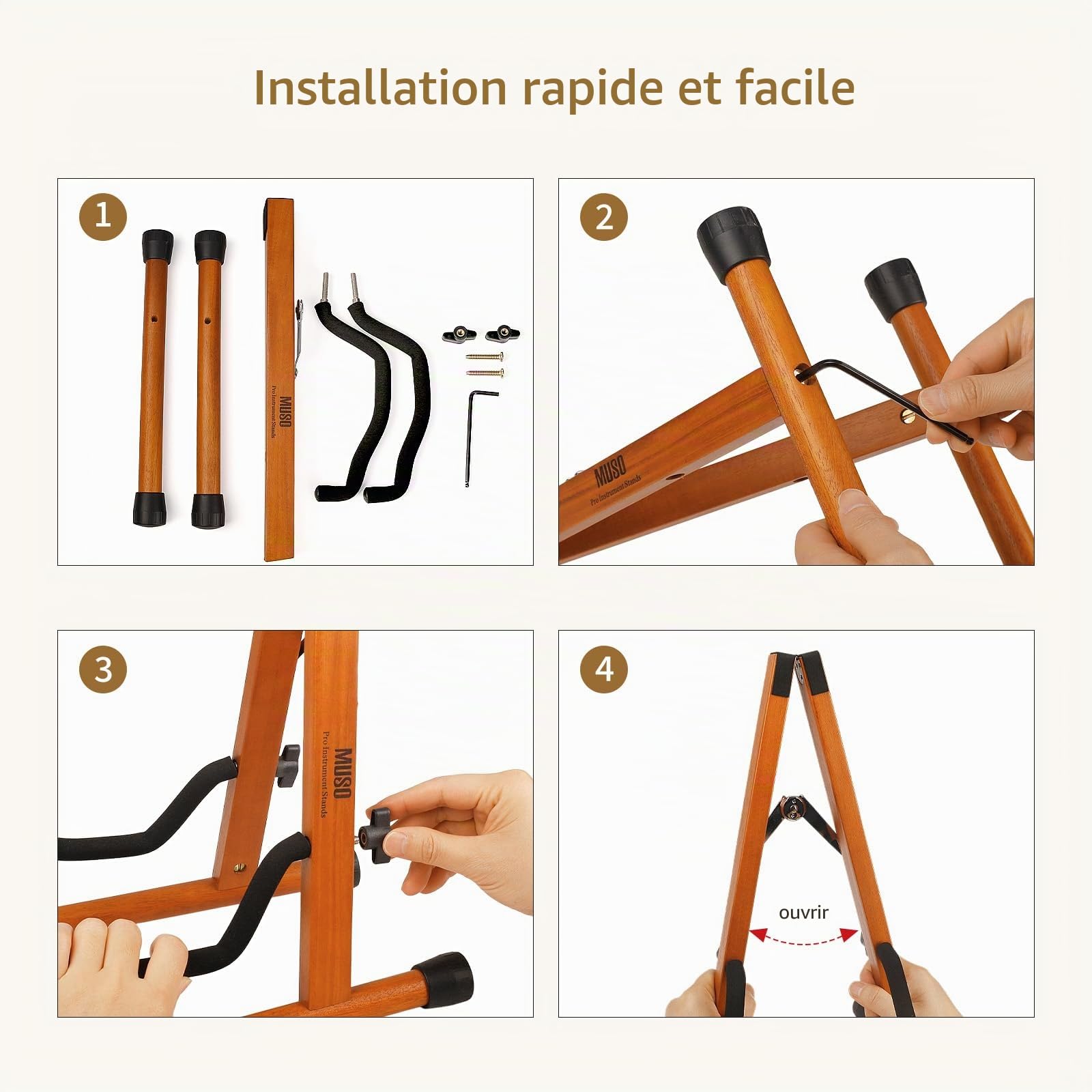 Support de guitare acoustique avec mousse rembourrée, support de guitare électrique classique, support pliable en A, compatible avec mandoline, basse, banjo, ukulélé (palissandre)