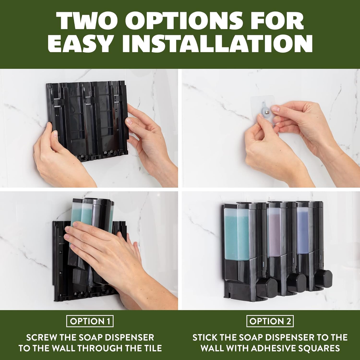 Shower Shampoo Dispenser 3-Chamber - Convenient Wall Mount Shampoo, Conditioner, Body Wash Dispenser - Easily Mounted on Shower Wall : Home & Kitchen