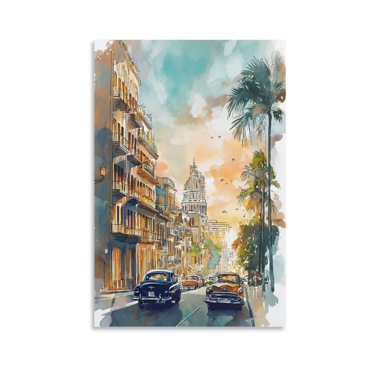 XWYMXZ Phoenix City Arizona 24x36inch(60x90cm) Vintage Travel Poster Watercolor Canvas Art