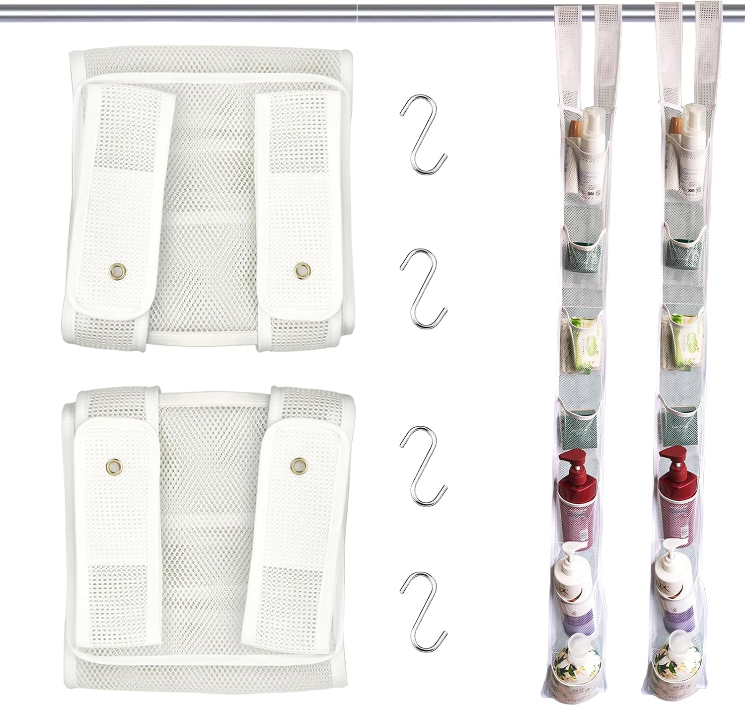 Mesh Shower Caddy Hanging,Hanging Organizer with 7 Pockets,Made of Premium Polyester,as a Hanging Mesh Organizer for the Bathroom of Your Home, Camper, RV, Or Cruise(2Pack)