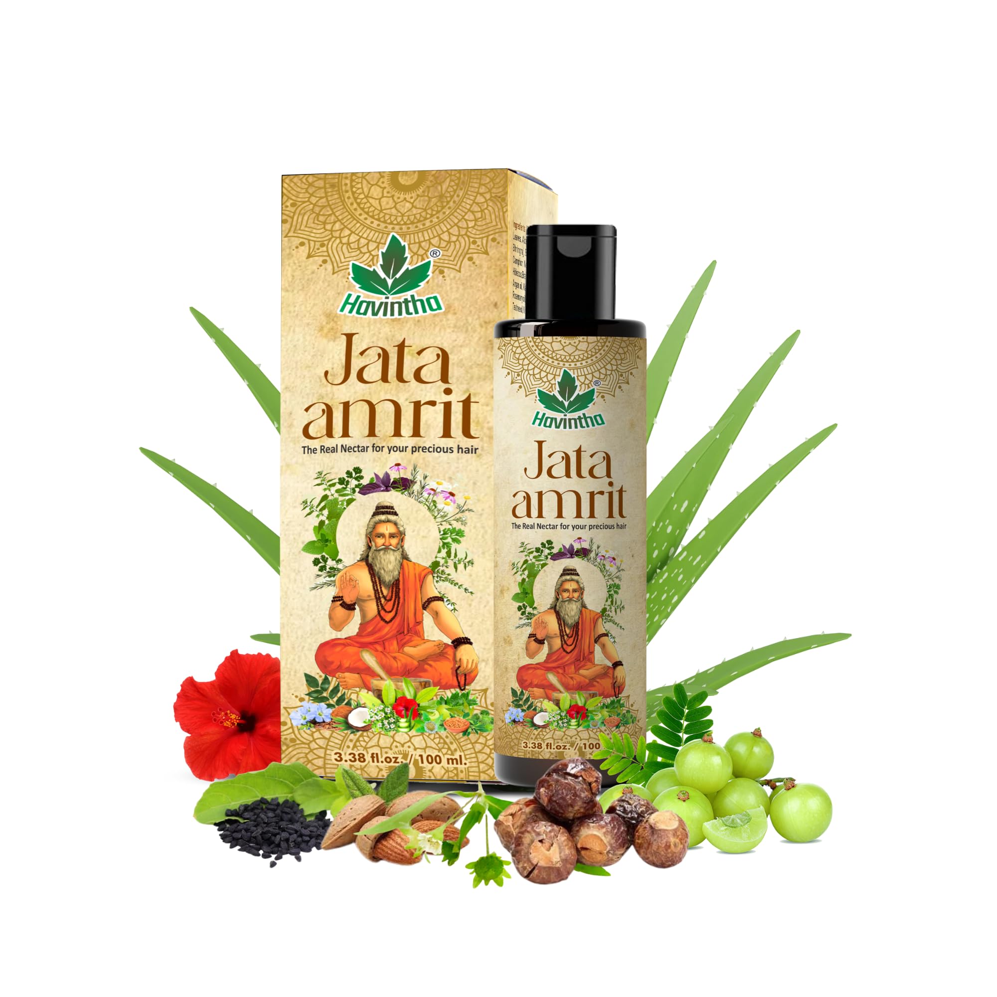 Havintha Jata Amrit Herbal Hair Oil For Men & Women - 100 Ml | Helps Hair Growth, Long, Shiny & Reduces Hair Fall | With Rosemary, Tea Tree, Lavender, Castor Oil, Ratanjot, Neem Leaves, Black Seeds