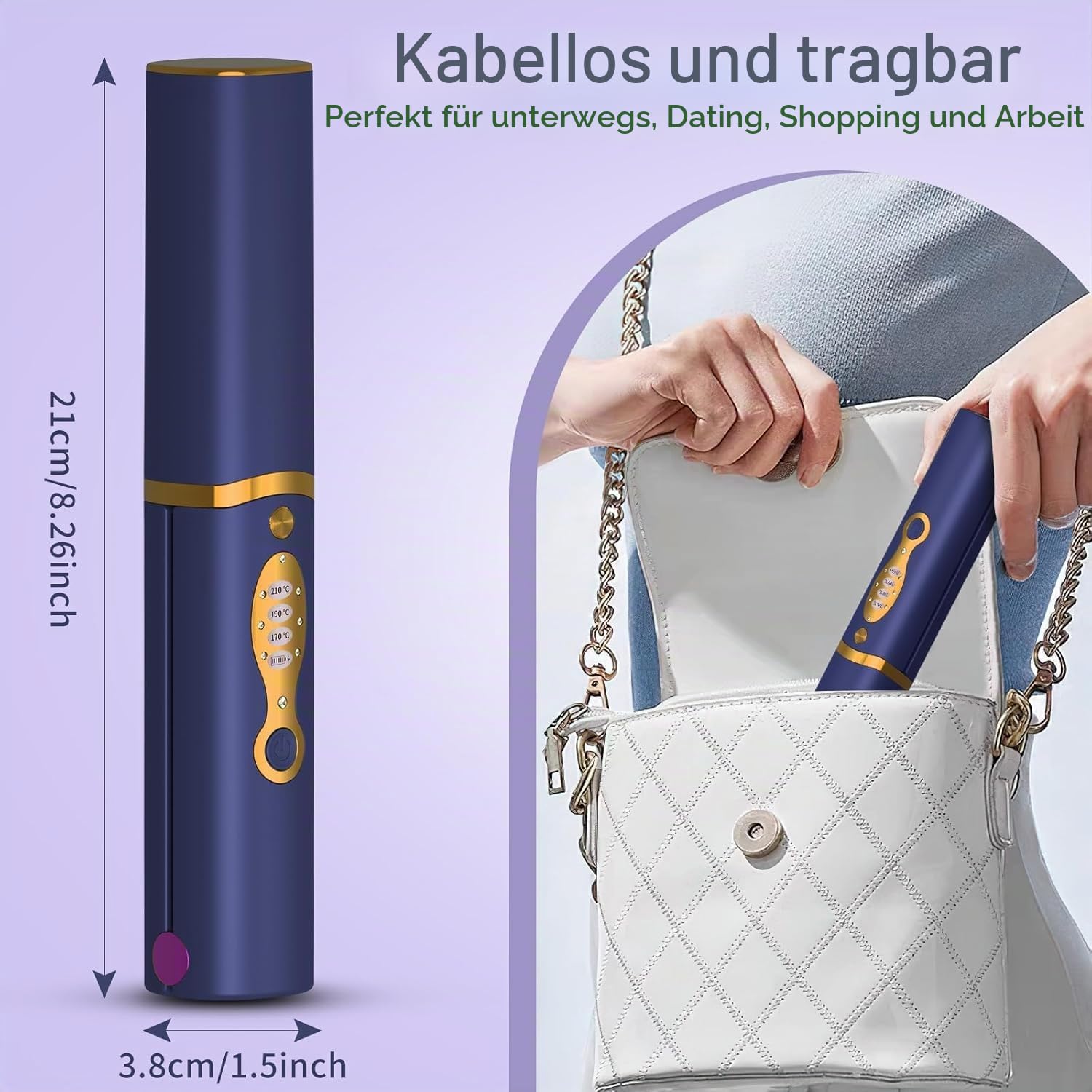 OBEST Glätteisen Kabellos, 2 in 1 Reise Glätteisen Locken Glätten | 5000mA Wiederaufladbares Tragbares USB Haarglätter, Schneller Keramikerwärmung, 3 Ainstellbaren Temperaturen