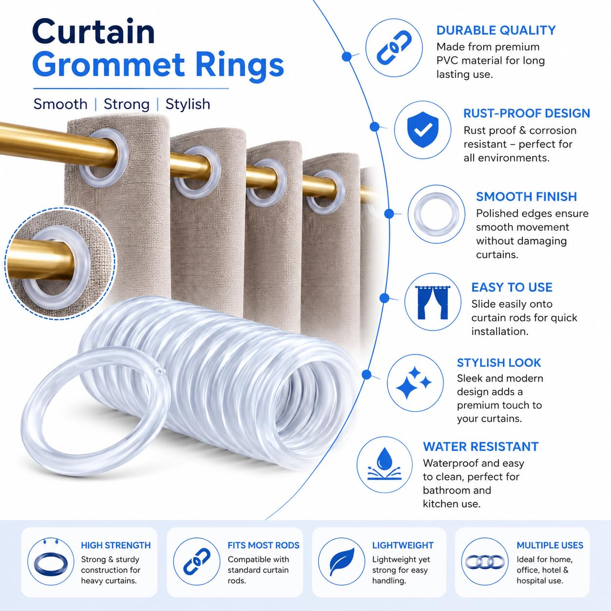 Plastic Curtain Rings - 25 Pack, Snap Lock -3 Plastic Curtain Rings - 25 Pack, Snap Lock -3