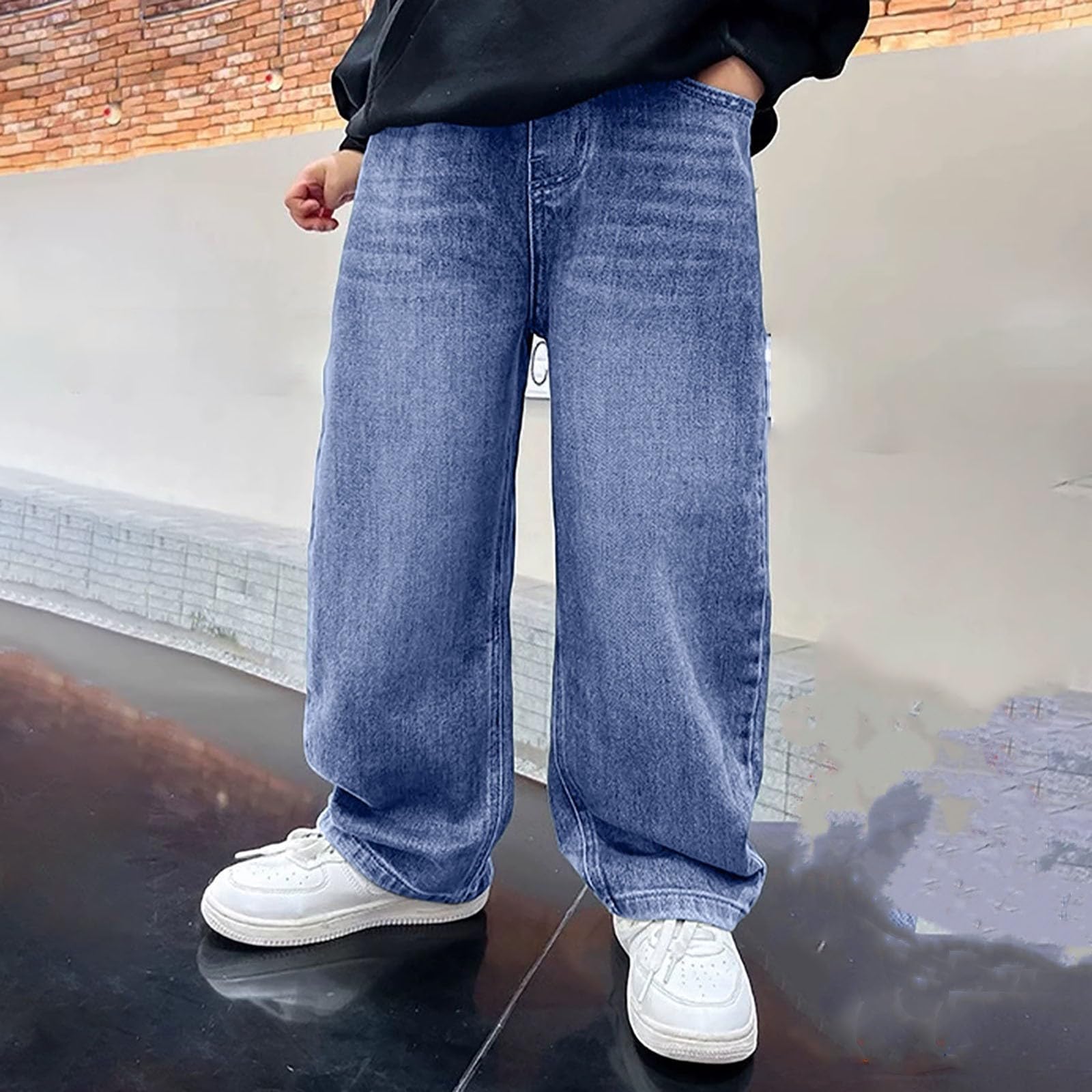Pantalon en jean pour garçon avec jambes larges, coupe décontractée et tendance, pantalon décontracté pour enfants, jean extensible confortable avec taille réglable Noël 2026