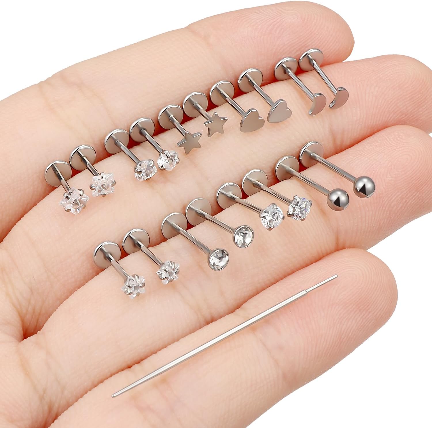 Cisyozi 20G 18G 16G Threadless Push in Nose Rings Studs With Fat Back 316L Surgical Steel Lip Labret Medusa Rings Studs Cartilage Tragus Helix Ear Earring Body Jewelry Piercing for Women Men 7mm Bars - Image 2