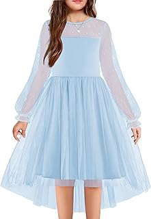 Girls Dresses Contrast Mesh Long Sleeve Twirly High Low Birthday Party Formal Dress - Buy now