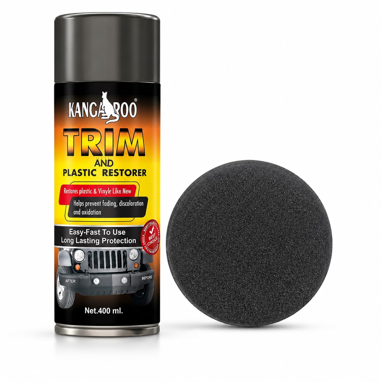 Kangaroo Trim & Plastic Restorer Spray 400 ml | Restores Faded Car Plastic, Dashboard, Bumper & Door Panels | UV Protection | Non-Greasy Finish | Long Lasting Water Resistant Formula-image-39