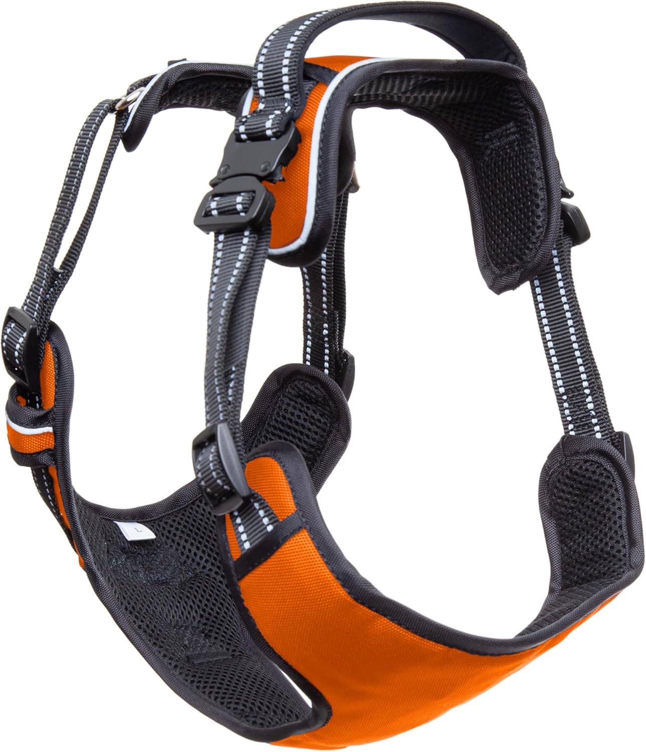 Premium Adjustable Full Coverage Vest/Harness for Large (50-90lbs) Dogs - Metal Clips, Padded Handle, 2 Leash Clips, Durable Oxford Fabric, Reflective Trim - No Choke, No Pinch (Blaze Orange)