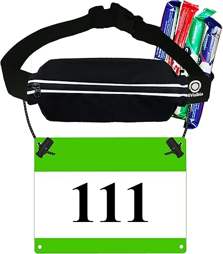 Cinturón de triatlón para carreras de triatlón para corredores, soporte de números con bolsa y bucles de gel, Cinturón con bolsa negra, Cinturón