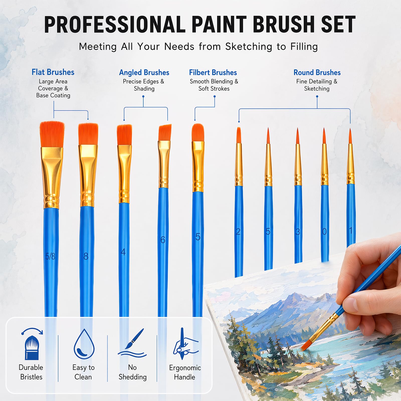 Juego de 50 pinturas acrílicas de 60 ml en botellas, de alta calidad, no tóxicas, resistentes al agua, juego de pinturas acrílicas con pinceles para artistas, estudiantes, adultos, para lienzo, madera