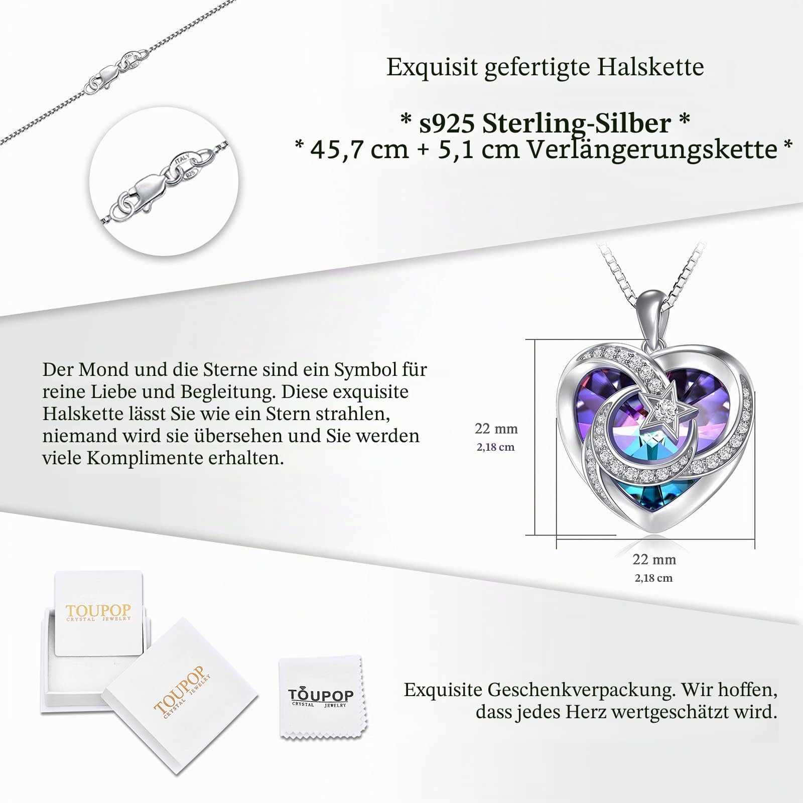 TOUPOP 925 Sterling Silber Monde Kette Für Freunde Stern Anhänger Mond Halskette Kristallkette Damen Schmuck mutter ehefrau mädchen Geburtstagsgeschenke für Frauen