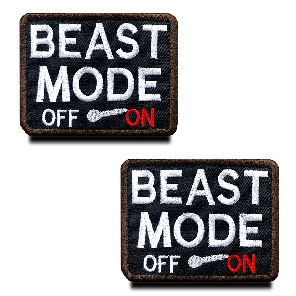 Zcketo2 Pieces Tactical Beast Mode On Military Embroidered Applique Hook & Loop Funny Beast Mode On Emblem Patch for Attach to Bags Jackets Clothes Caps Backpacks Vest Harness