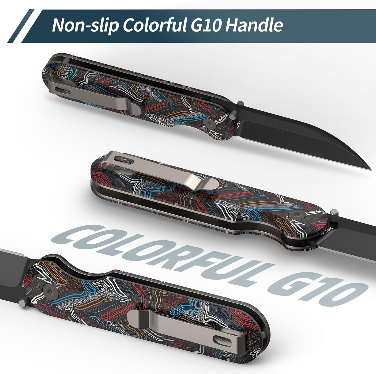 FINTISO Pocket Knife, 3" 14C28N Blade with Titanium EDC Knife with Colorful G10 Handle, Perfect for Outdoor Camping, Hunting, Hiking, Outdoor Activities, Parrot Series