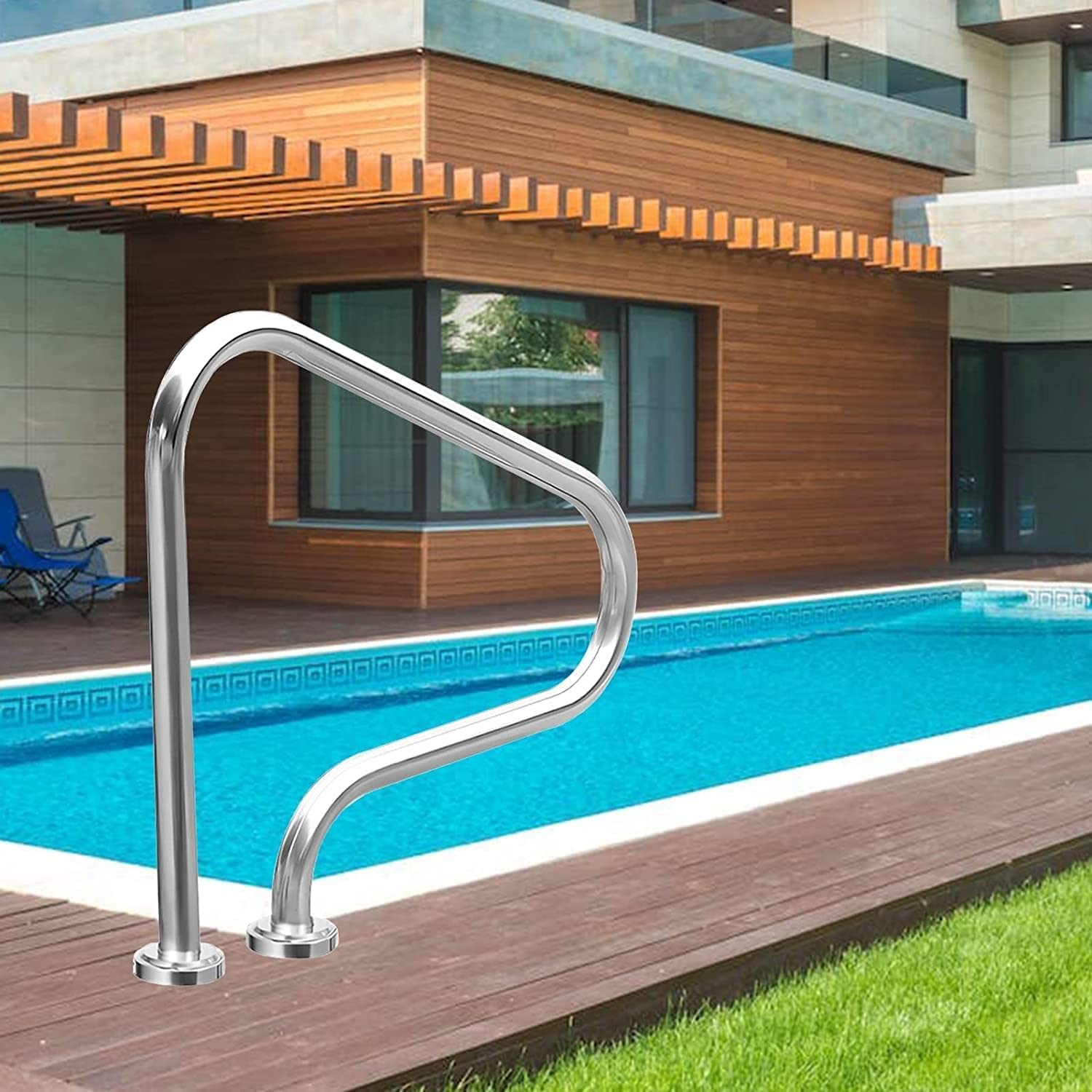 Main courante de piscine 31,5 "X 31,5" en acier inoxydable 304 à 3 coudes (1PCS)
