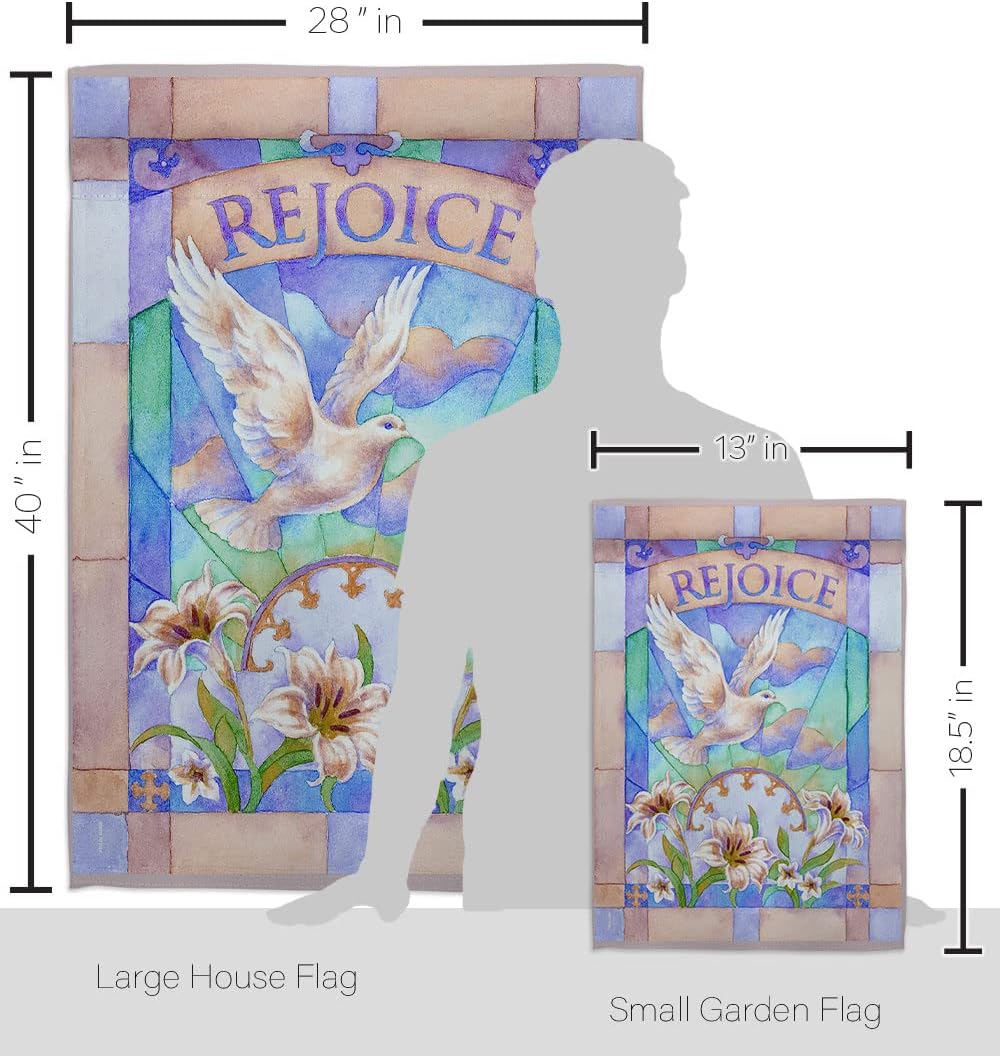 Breeze Decor Rejoice Garden House Spring Easter Happy Bunny Egg Christian Season Springtime Holiday Decoration Banner Yard Gift Double-Sided, Large & Small Flags Set, Made in USA