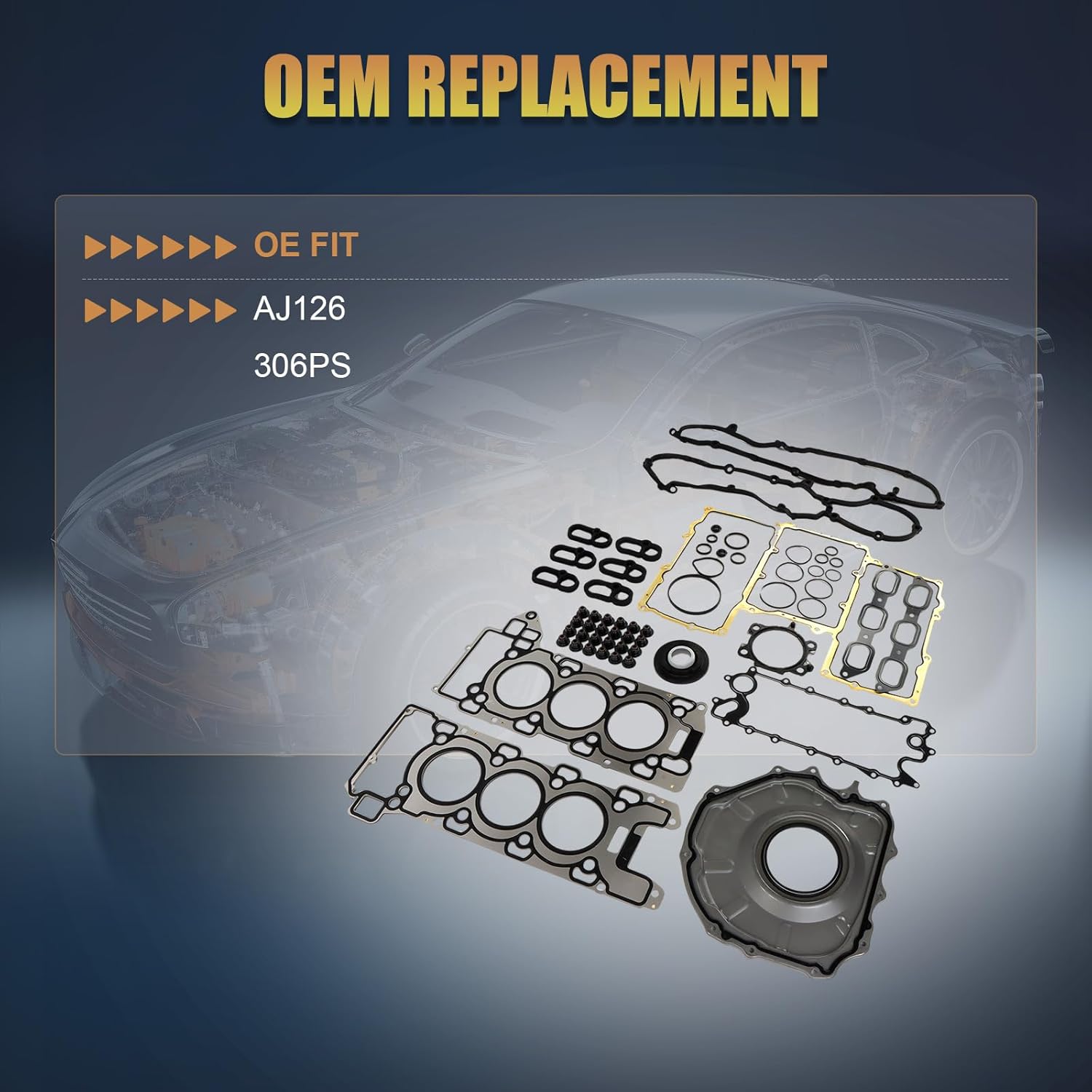 Engine Gasket Set Kit AJ126 Fit for 2014-2020 Jaguar-XJ XF F-Type 3.0L for LR4 Range Rover Range Rover Sport Discovery 3.0L V6 Replace OE 306PS