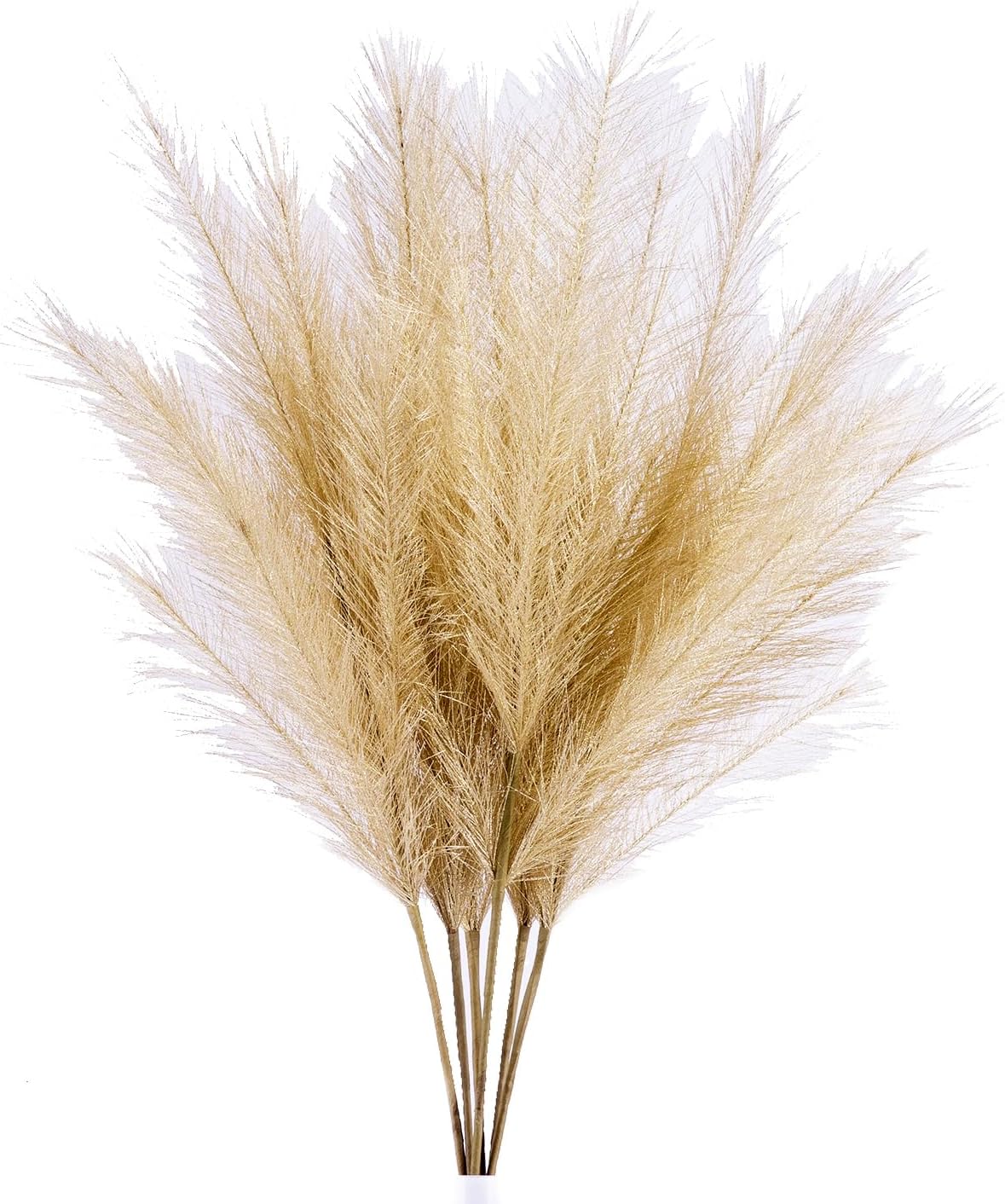UiiziC Faux Pampas Grass 6 PCS 33.5"/85cm Dried Fluffy Bling-Bling Artificial Flowers Ascendant Grass for Vase Fillers Wedding Party Bouquets Home Hotel Centerpieces Decor （Golden）