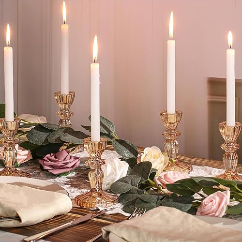 Miniatura 7 de Portavelas de vidrio a granel, juego de 6 portavelas cónicos dorados para centro de mesa, soporte alto de vela cónica dorada para decoraciones de