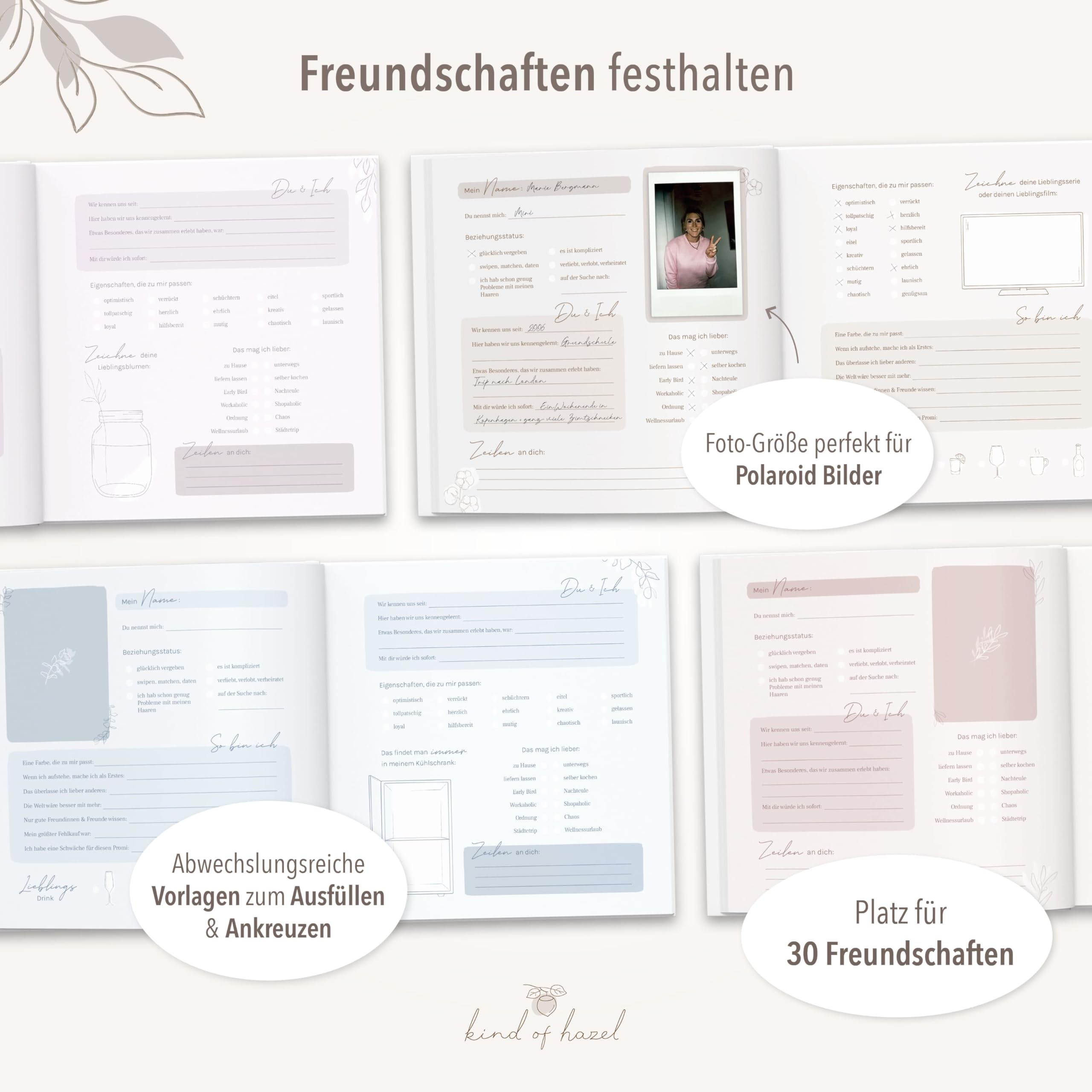 KIND OF HAZEL Freundebuch für Erwachsene – Poesiealbum zum Ausfüllen für beste Freundin, Kollegin, Abschied, Geburtstag – Gästebuch, Bucket List, Erinnerungsbuch – Leo Muster