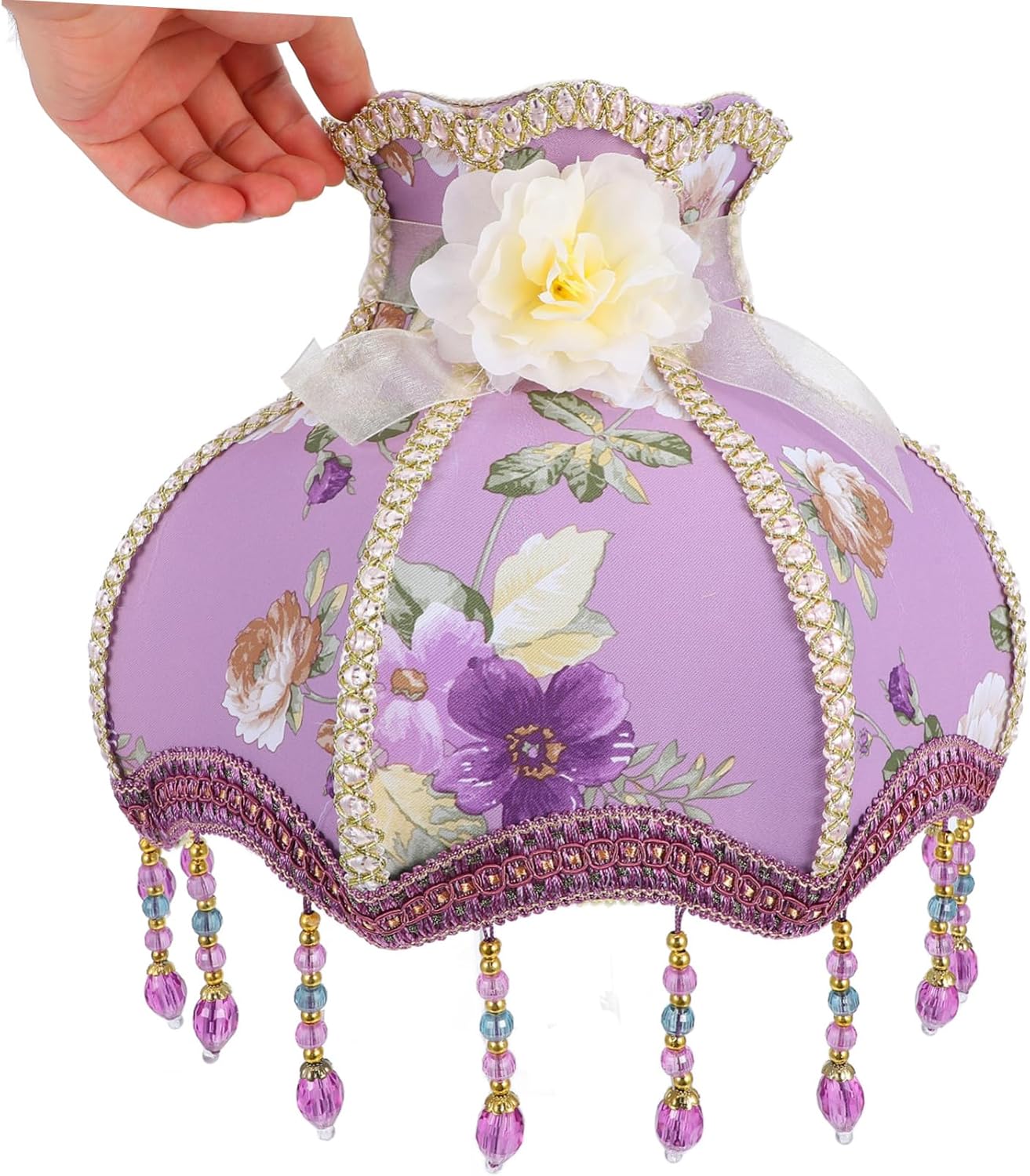 jojofuny Lace Lampshade for Table and Floor Lamps Elegant Vintage Lamp Cover Purple Lily Flower Pattern Cozy Lighting