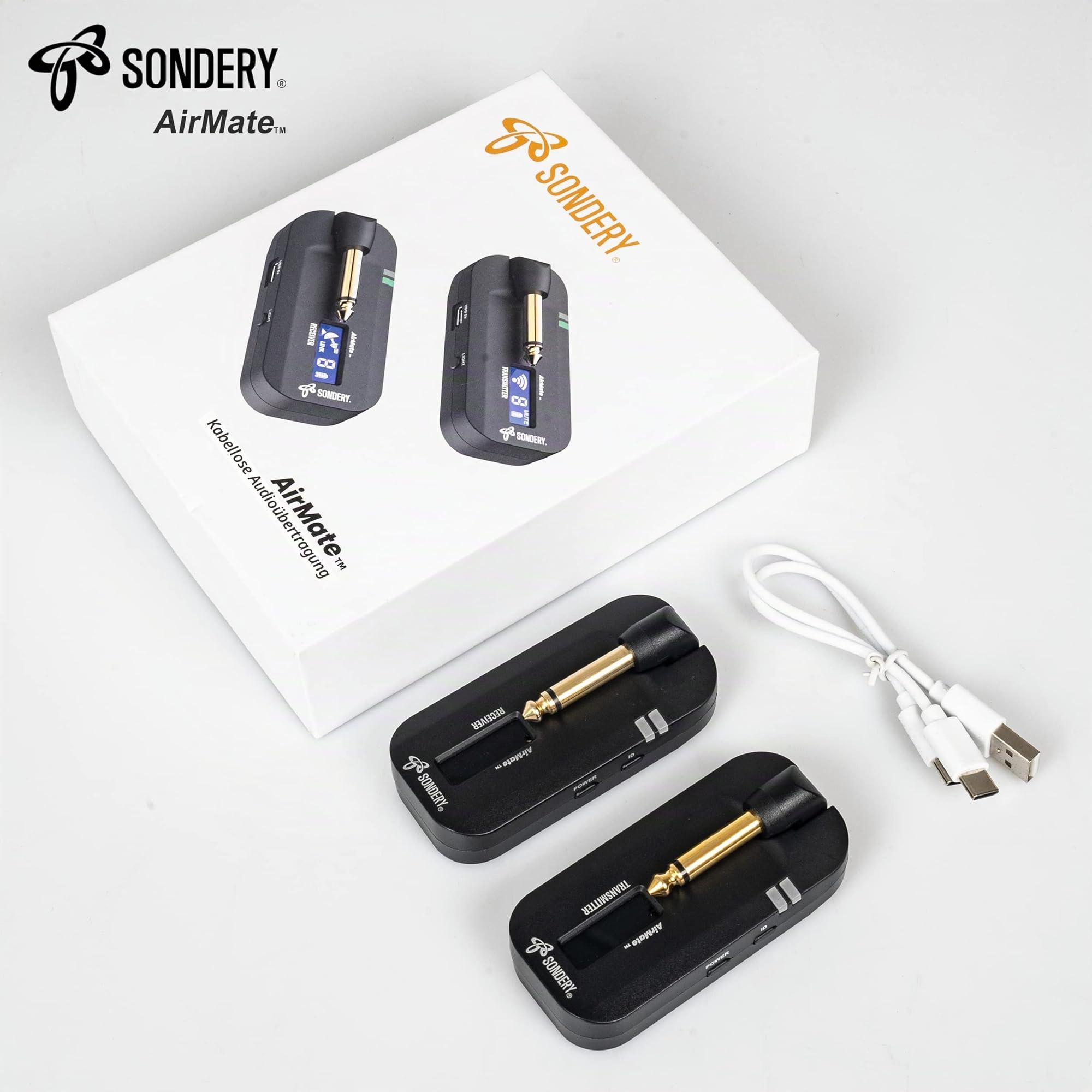 Sondery Kabellos 5,8GHz Gitarren Sender Empfänger, digitales Gitarrensystem wiederaufladbar, kabelloses Gitarren-Basskabel für Gitarren-Bass