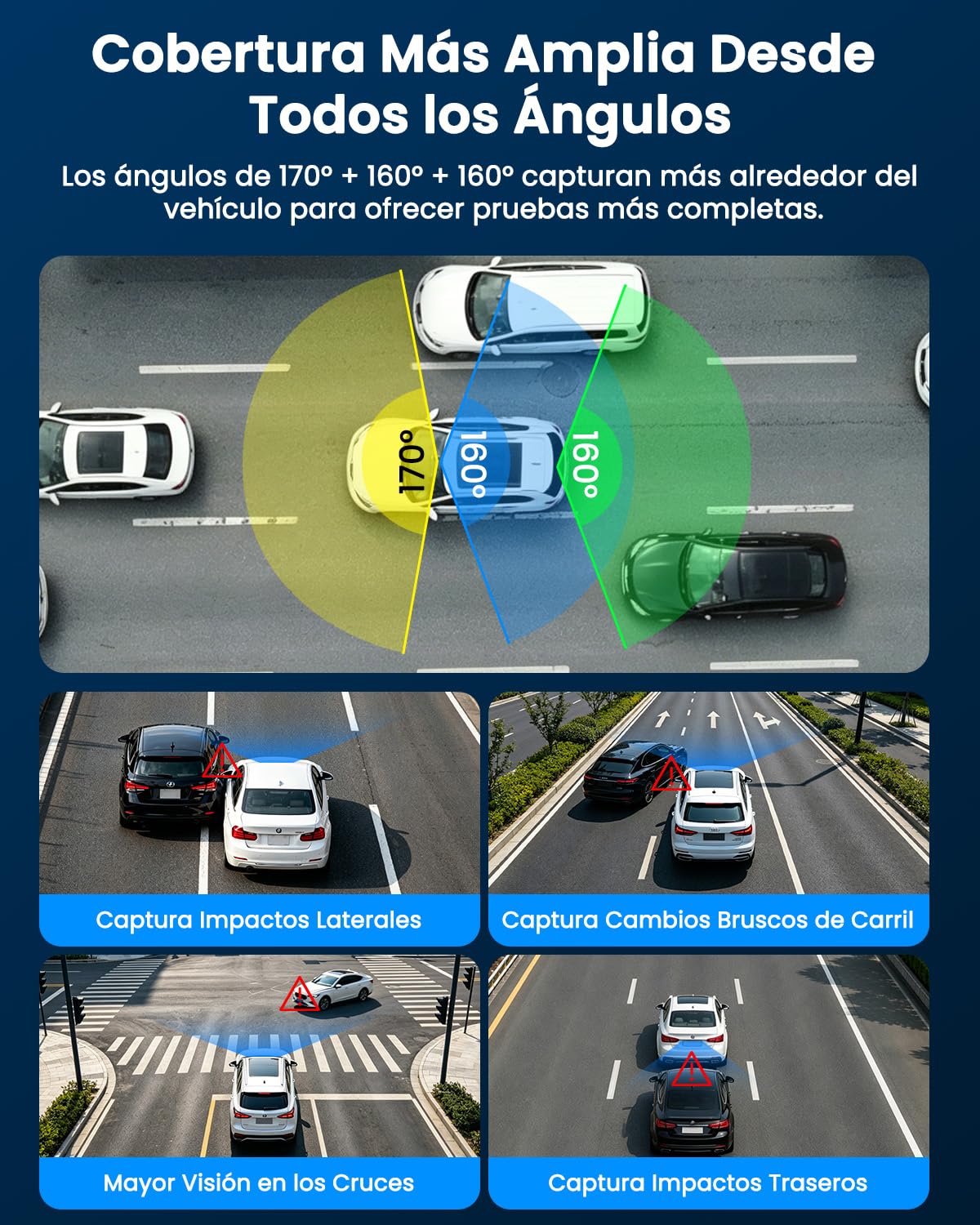 4K Dashcam Coche 3 Canales, Frontal Trasera y Interior 4K+2K+2K | GPS, 5GHz WiFi, WDR, Visión Nocturna, Visión 170°, G-Sensor, Monitor de Aparcamiento 24/7, Tarjeta de 64GB Incluida