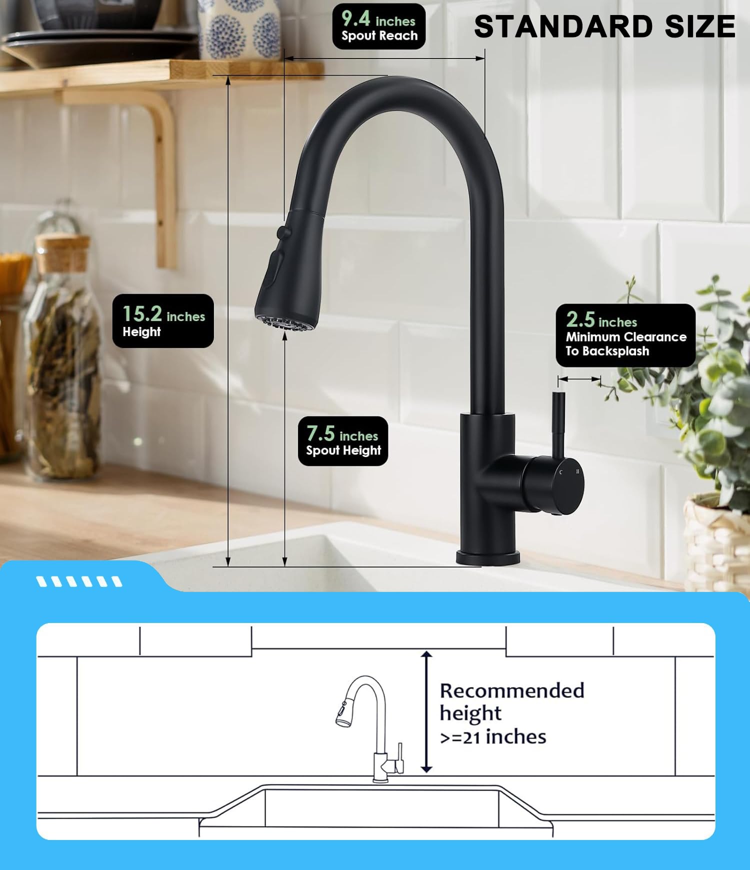 VIGIME Kitchen Sink Taps Mixer with Pull Out Sprayer, Stainless Steel Kitchen Faucets - Image 3