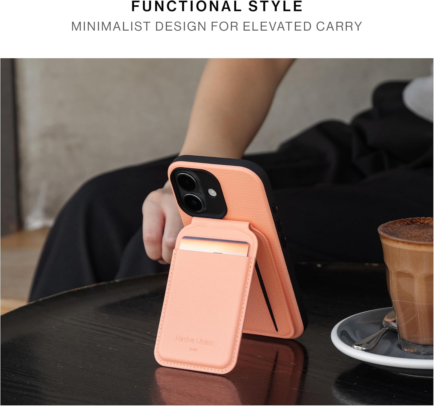 Native Union Active Wallet Stand | Magnetic – MagSafe Card Holder with Stand for iPhone Air, 17, 16, 15, 14 – Extra Secure & Ultra Slim – Stores 4 Cards – Durable & Recycled Materials (Apricot)