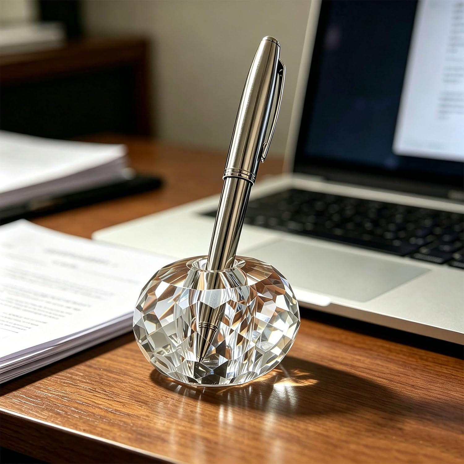Crystal Pen Holder 2 Pack, 1.96 Inch Single Hole Pen Stand, Light Refracting Desktop Organizer for Fountain Pen, Makeup Brush, Wedding Guest Book, Home Office Desk Decor image 4