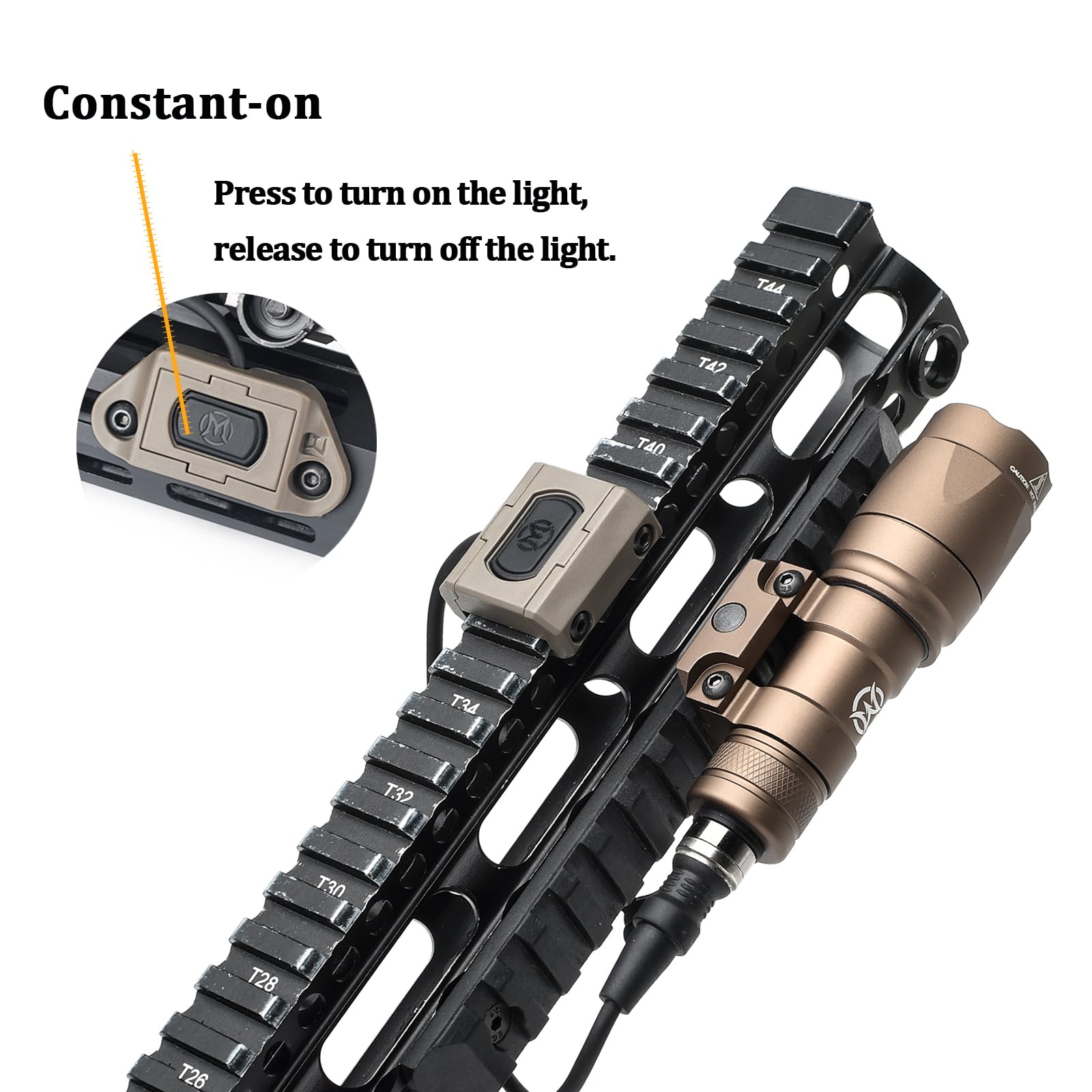 M300A Torcia Lanterna tattica con interruttore a pressione, lanterna da ricognizione a 600 lumen per il sistema ferroviario Mlok Keymod 20 mm Picatinini (Marrone)