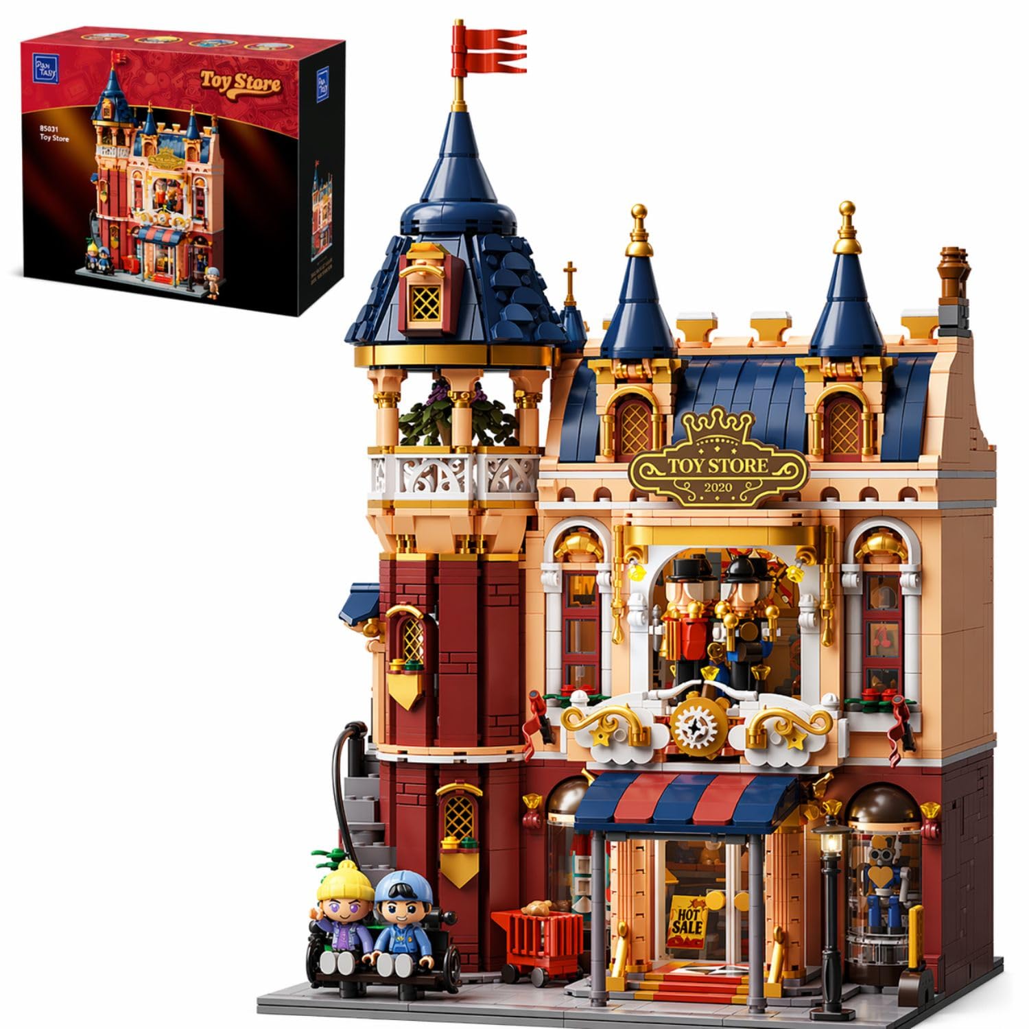 PANTASY Spielzeugladen, modulares Klemmbausteine Set | Europäisches Märchenhaus mit Nussknackerbühne, Arcade, Balkon, Dachspielplatz, Rückwand zum Öffnen und Minifiguren