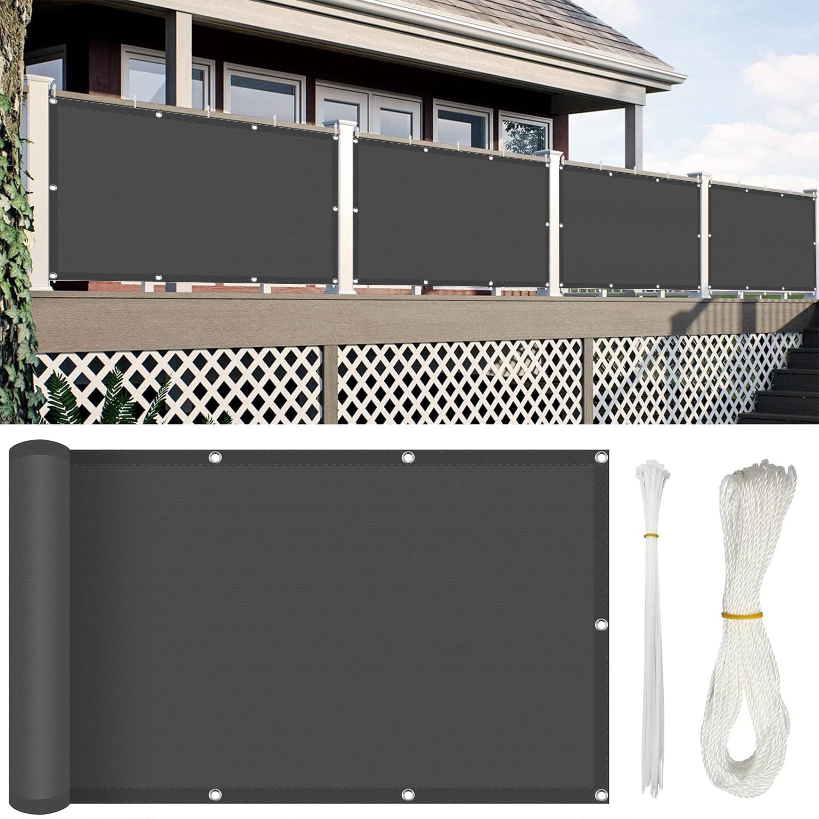 Voiles d'ombrage pour patio 180x480 cm imperméable gris foncé