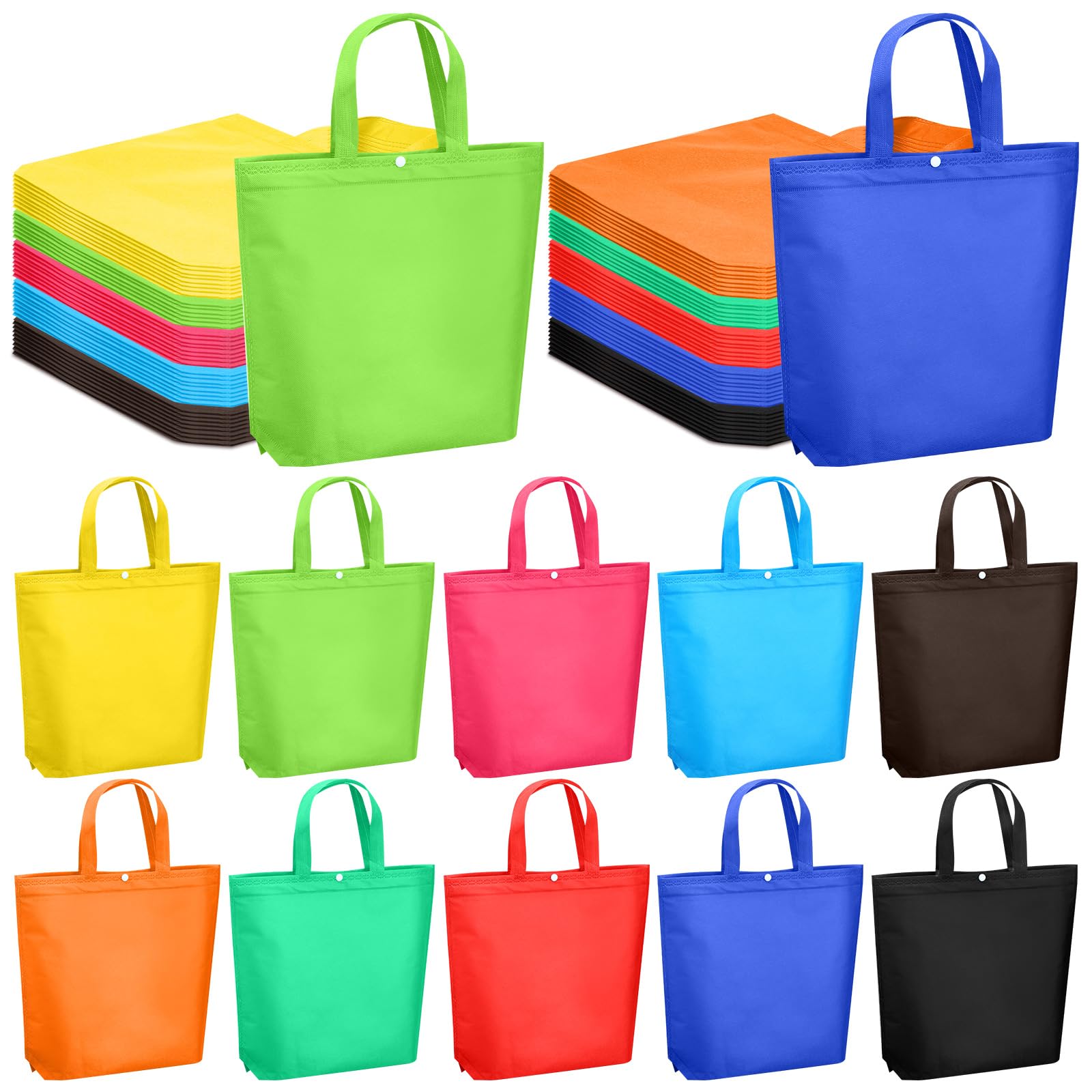 paterr 100 pcs reusable grocery bags bulk shopping tote with handle non woven portable foldable tote bag gift with button