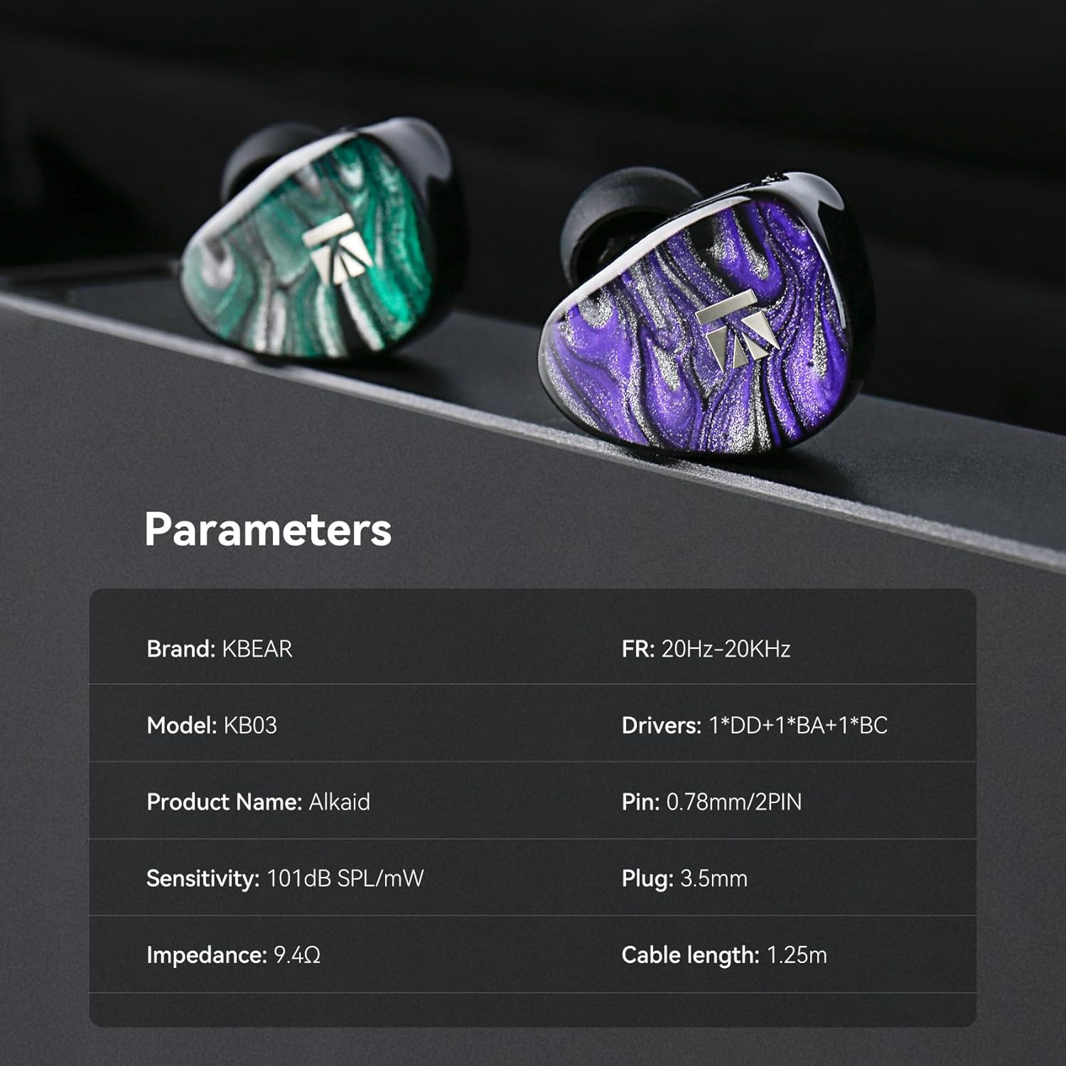 KBEAR Alkaid KB03 in Ear Monitor Headphones, Wired Gaming Earbuds 1DD 1BA 1Bone Conduction Hybrid IEM Earphones, Beryllium-Coated Dynamic, 3D Printed Resin Cavity in Ear Monitor for Musician, Purple