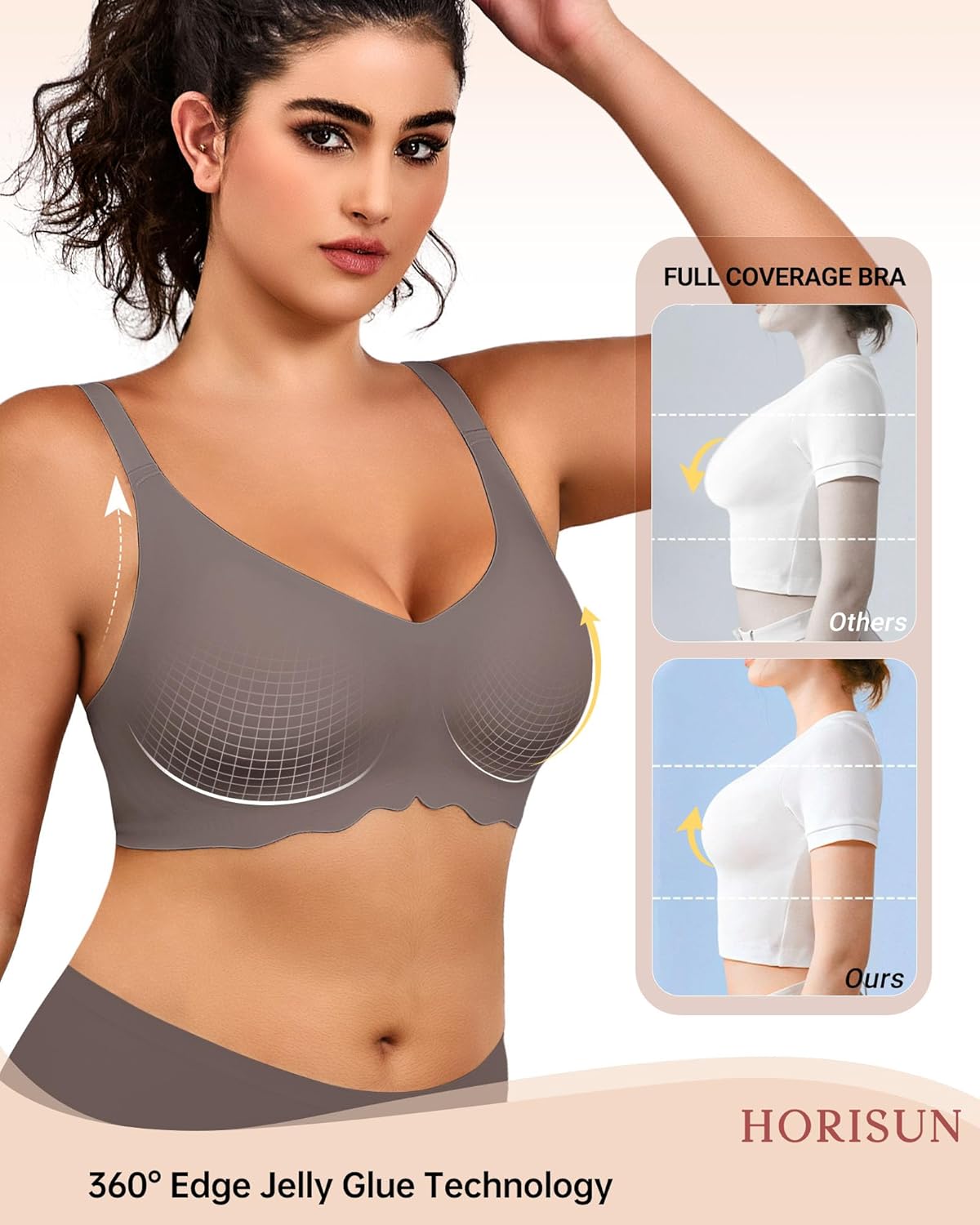 HORISUN Wireless T Shirt Bra Seamless Push Up Bralette Full Coverage V Neck Comfortable Bras for Women - Image 5