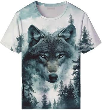 Men's Wolf T-Shirts 3D Print Forest Wolves Animal Short Sleeve Tee Top Novelty Casual Crew Neck Tee Shirts