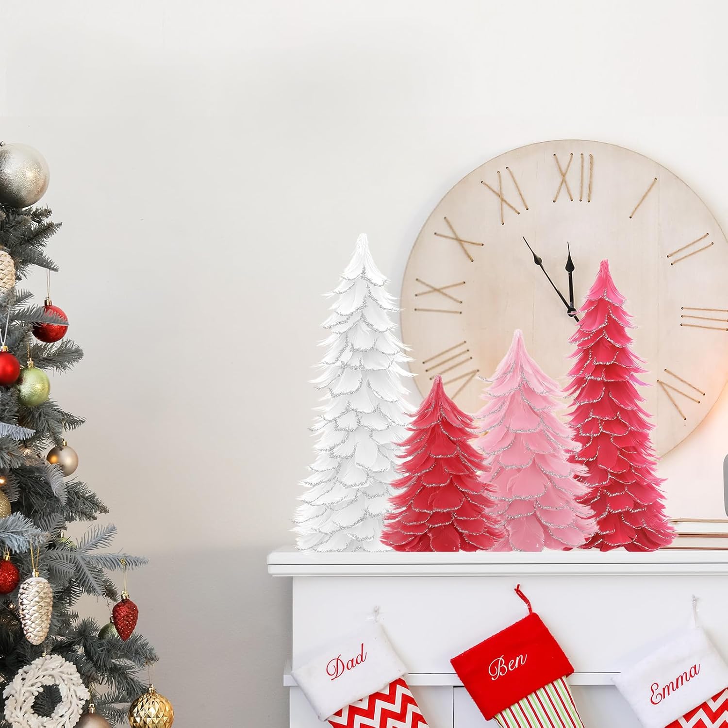 6 Pcs Christmas Feather Tree with Glitter Tips Tabletop Feather Xmas Tree Centerpieces Table Desk Christmas Decorations for Home Winter Wedding Party, 6", 8", 12"(Pink,Silver) - Image 5