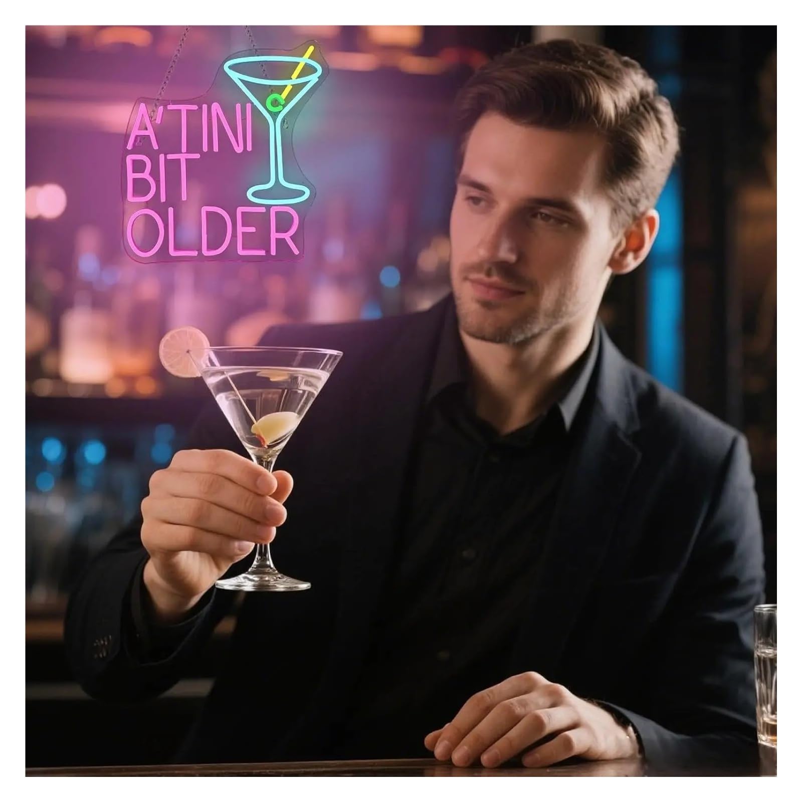 Wiszące neony artystyczne Neon"A'TINI BIT OLDER"USB Koktajl LED Light Do Pubu Martini Bar Bistro Dekoracja Pokoju Gier 35X32.2cm