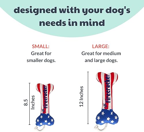 Miniatura 3 de Huxley & Kent para perros Lil 'Firecracker Bone (pequeño) Juguete divertido para perros del 4 de julio Juguete de felpa para perros con