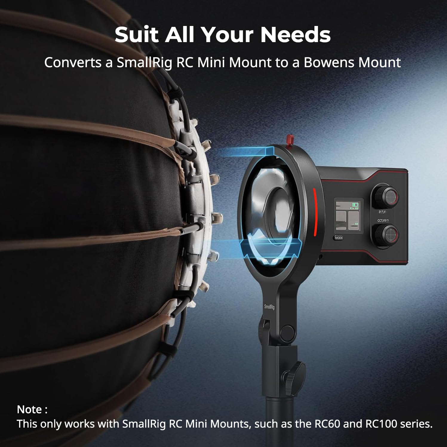 SMALLRIG Support Bowens, Adaptateur d'Anneau de Vitesse Softbox pour SMALLRIG RC 60B COB Lampe Vidéo, Compatible avec Les Accessoires Standard de Montage Bowens, 1,5 kg Capacité de Charge - 4476