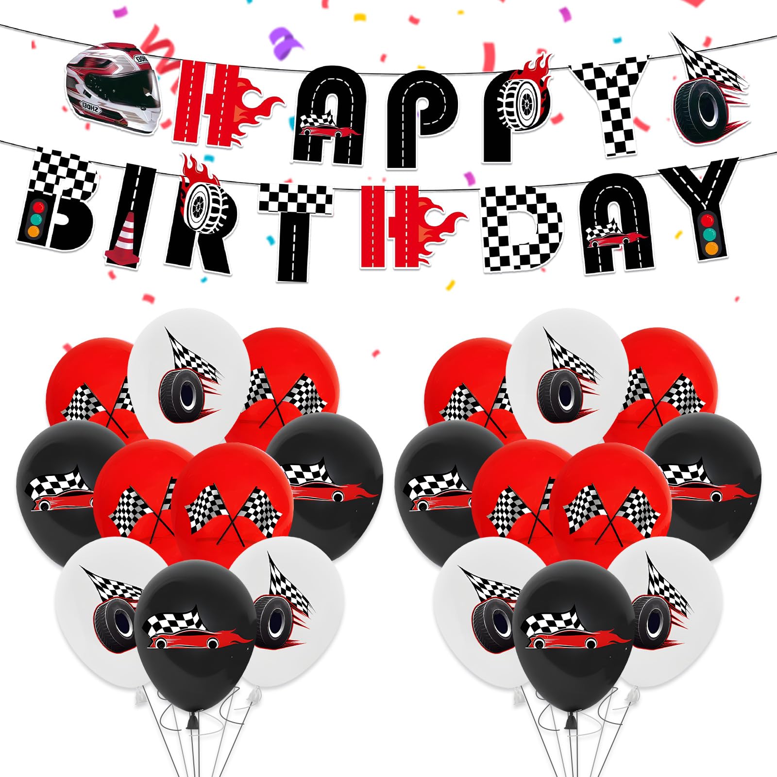 Cute 19Pcs Racing Car Birthday Decorations, 1Pcs Happy Birthday Banner and 18Pcs Balloons, Cartoon Theme Party Latex Balloons For Kids Girls Boys Party Decoration Supplies