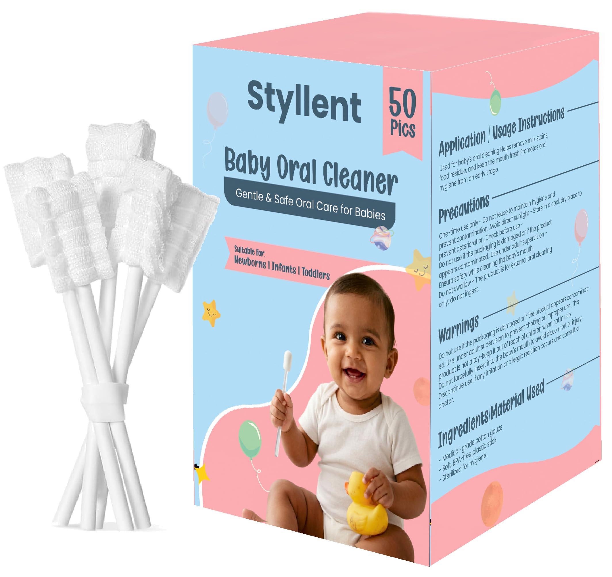50 Pcs Baby Tongue Cleaner Gauze, Baby Toothbrush Disposable Oral Cleaner, Toddler Tooth Brush for Tooth Mouth Gum Clean, Infant Toothbrush Oral Cleaning Stick, Baby Oral Cleaner Newborn, 50 Count-image-12