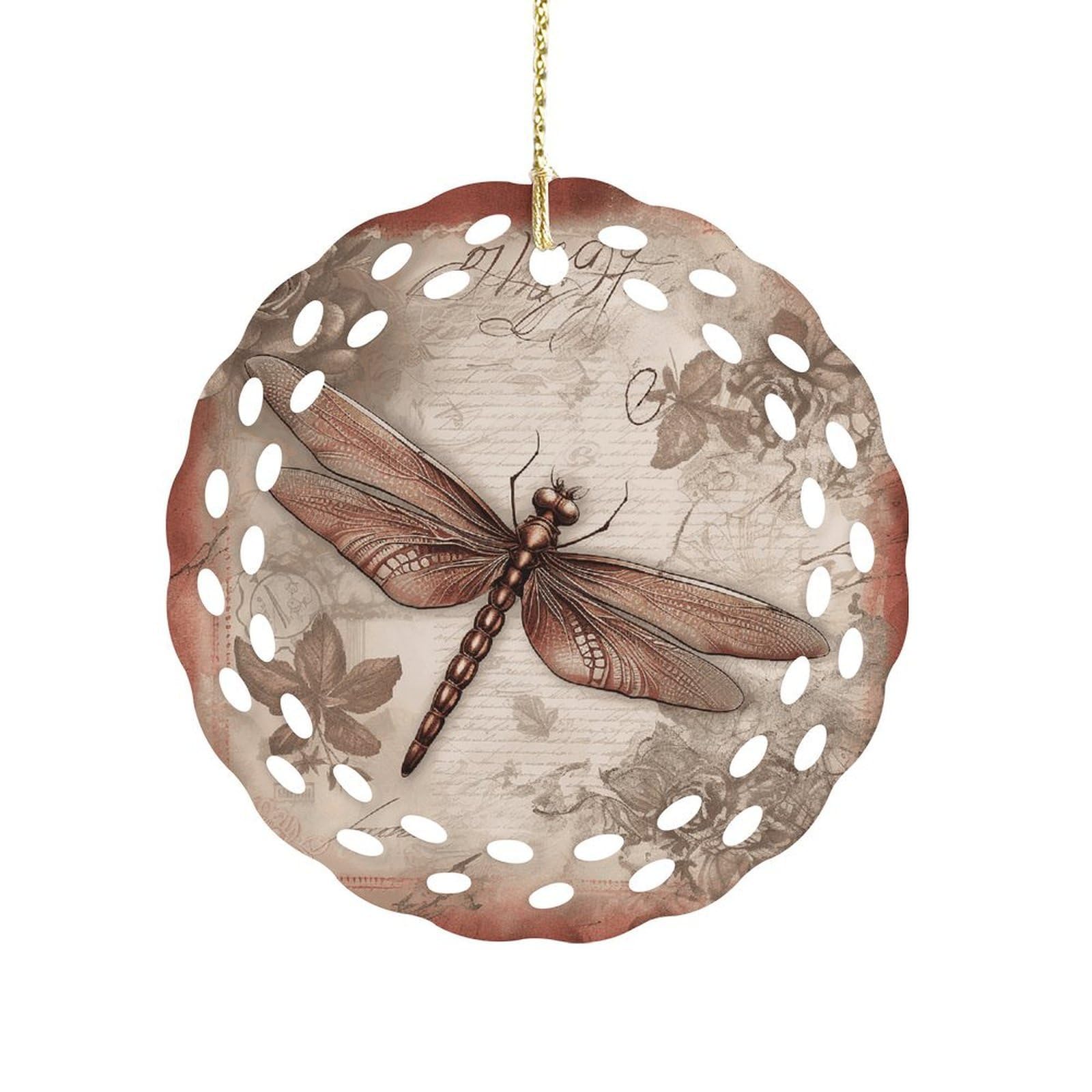 Fodpand Women's Style Dragonfly Bee2 Ceramic Ornament For Home Decor 3.2" Round Tree Decoration Christmas Ornaments For Men Double-Sided Design