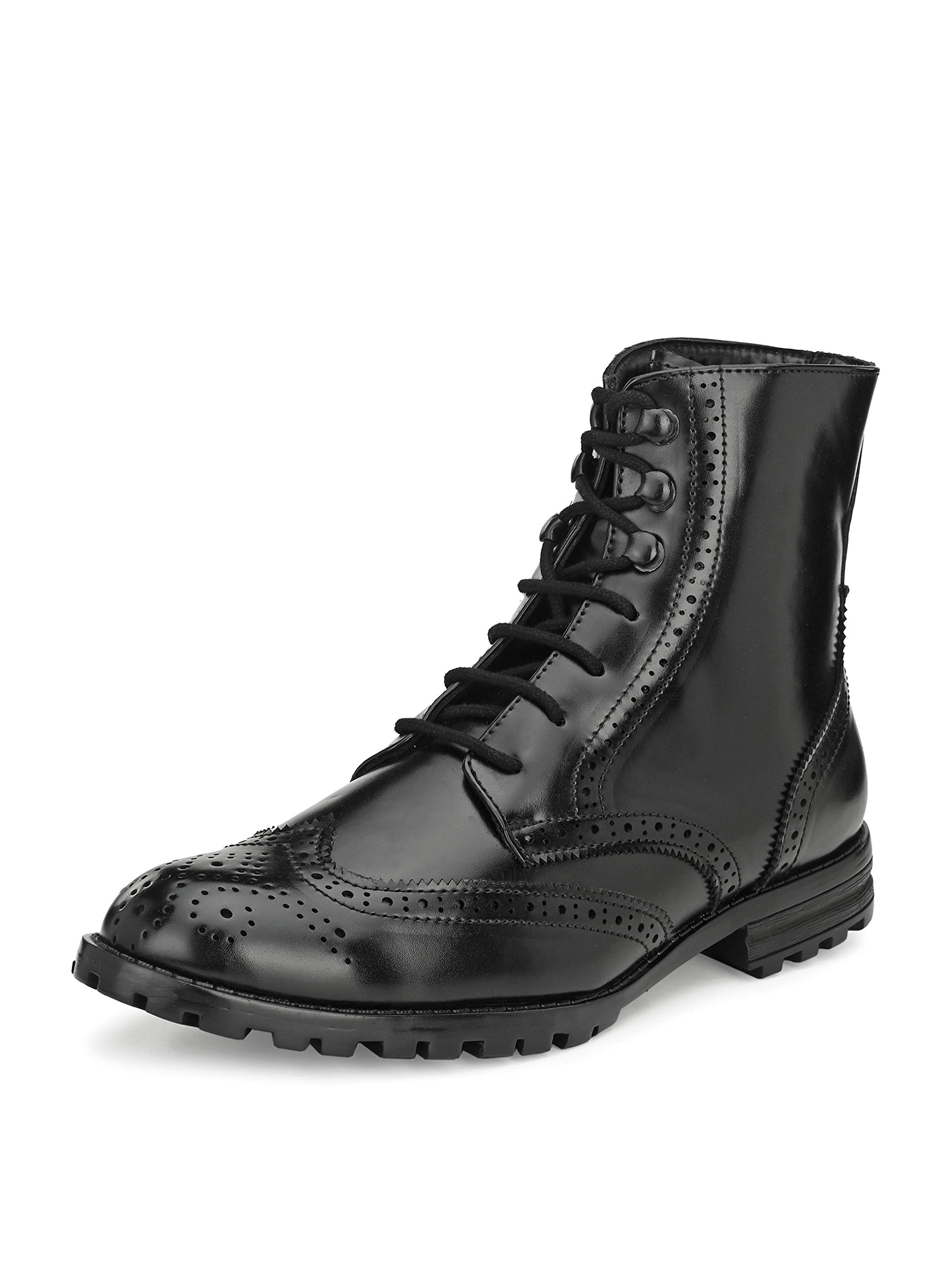 hirel's Men's Outdoor Brogue Boots Two Tone Burnish Effect Hand Crafted Hand Finished Lace Up Casual PU-picture-28